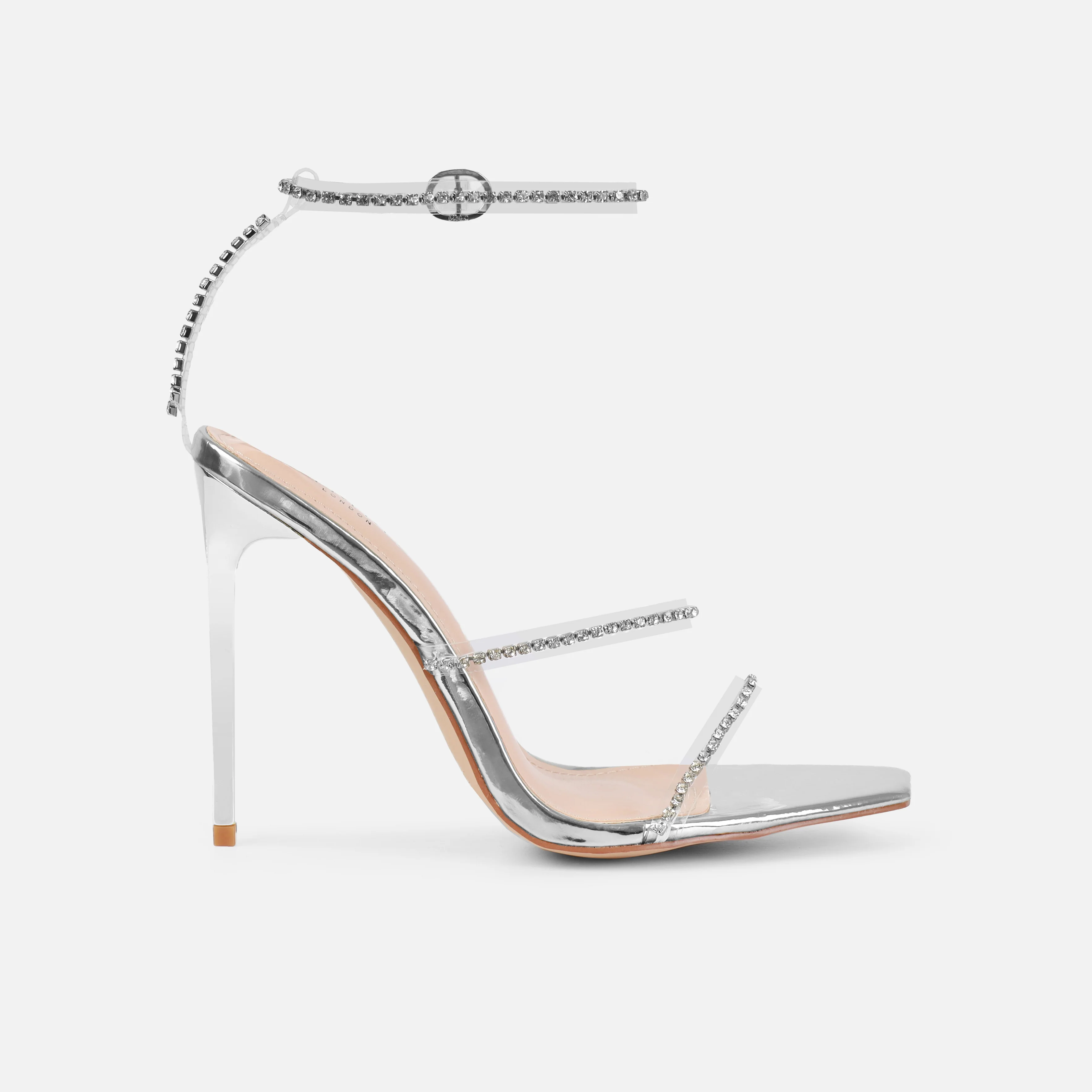 Emersyn Wide Fit Silver Mirror Clear Diamante High Heels - Image 2