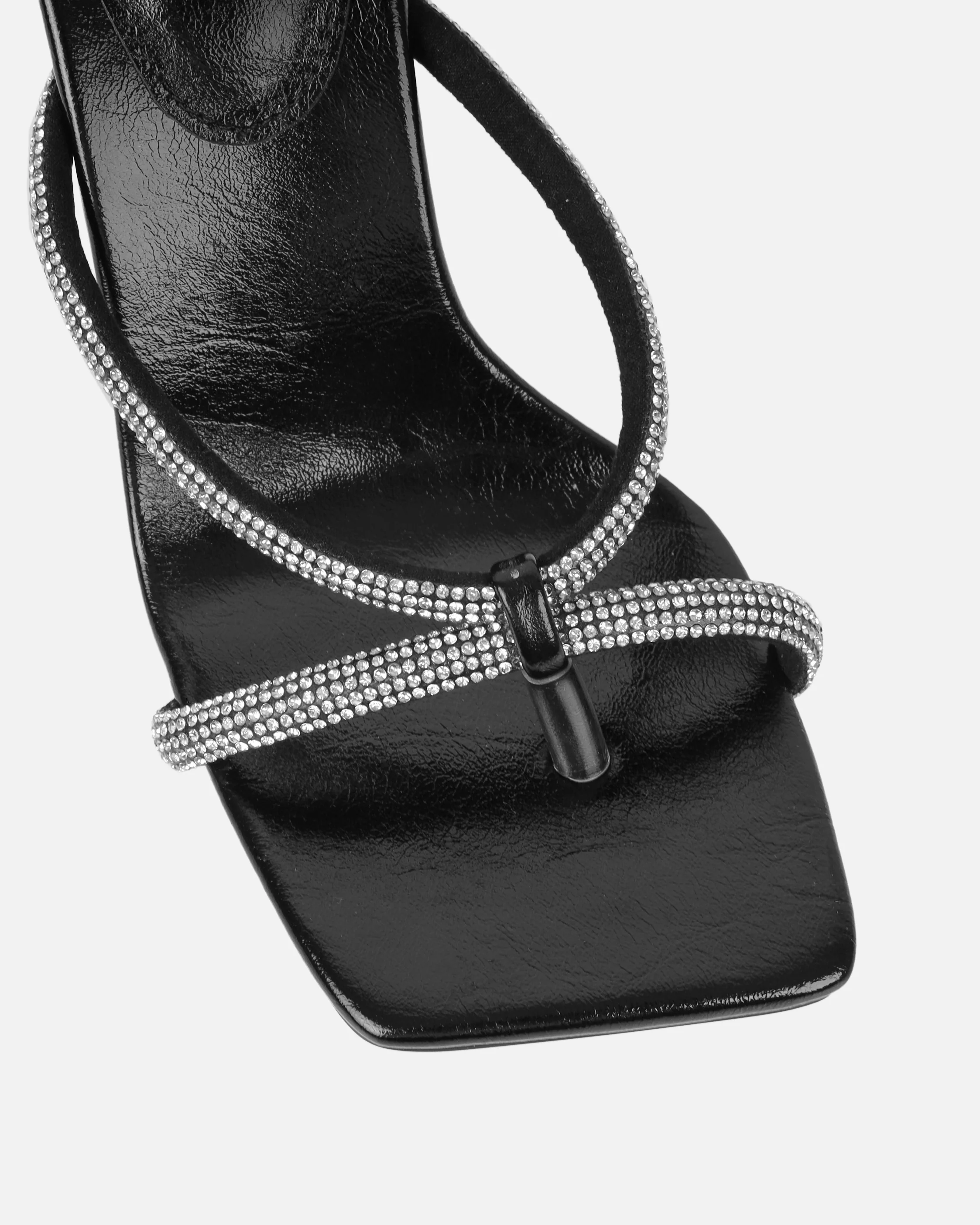 Emmie Black Patent Diamante Toe Thong Sandals - Image 4
