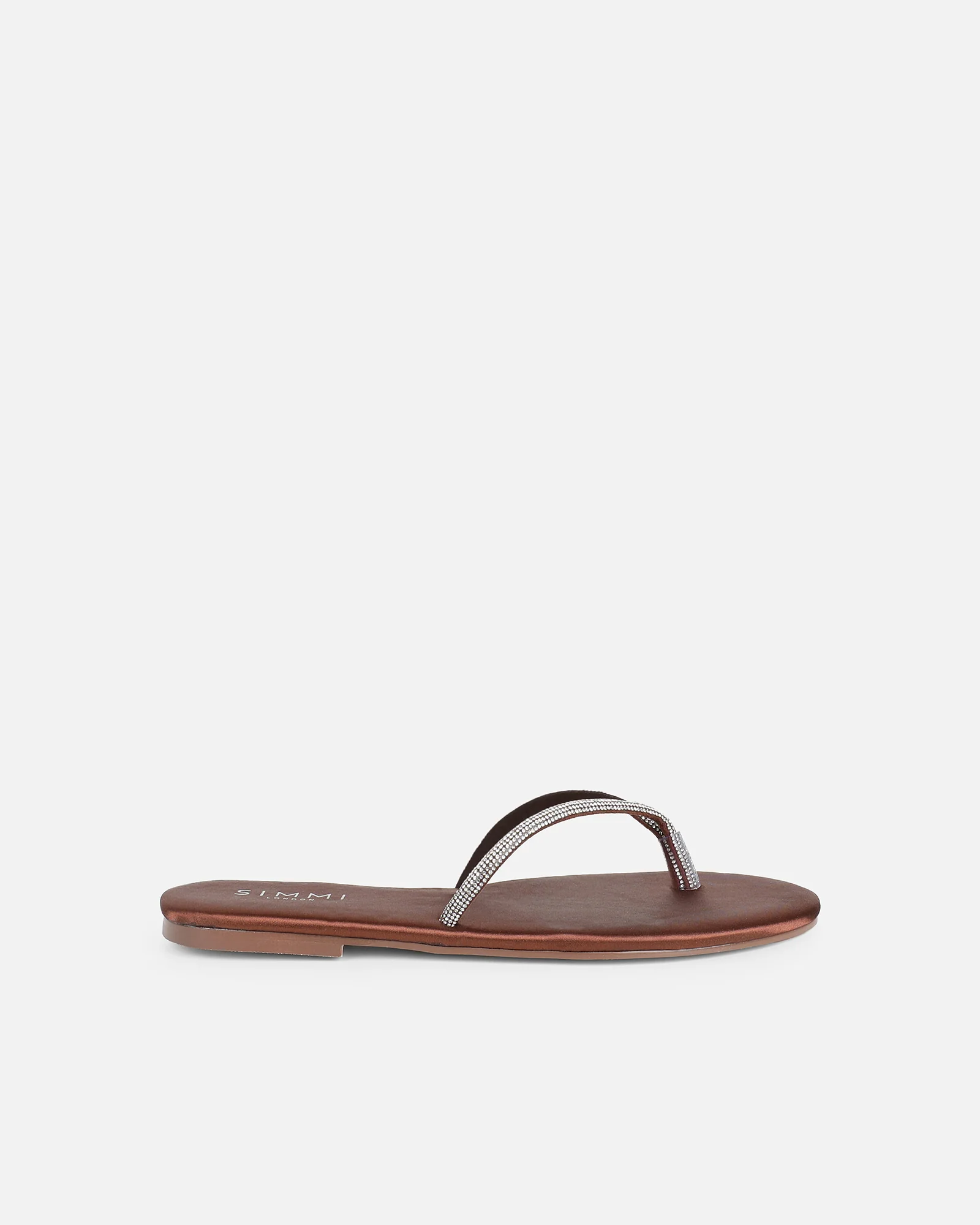 Ersil Chocolate Satin Diamante Toe Thong Sandals - Image 2