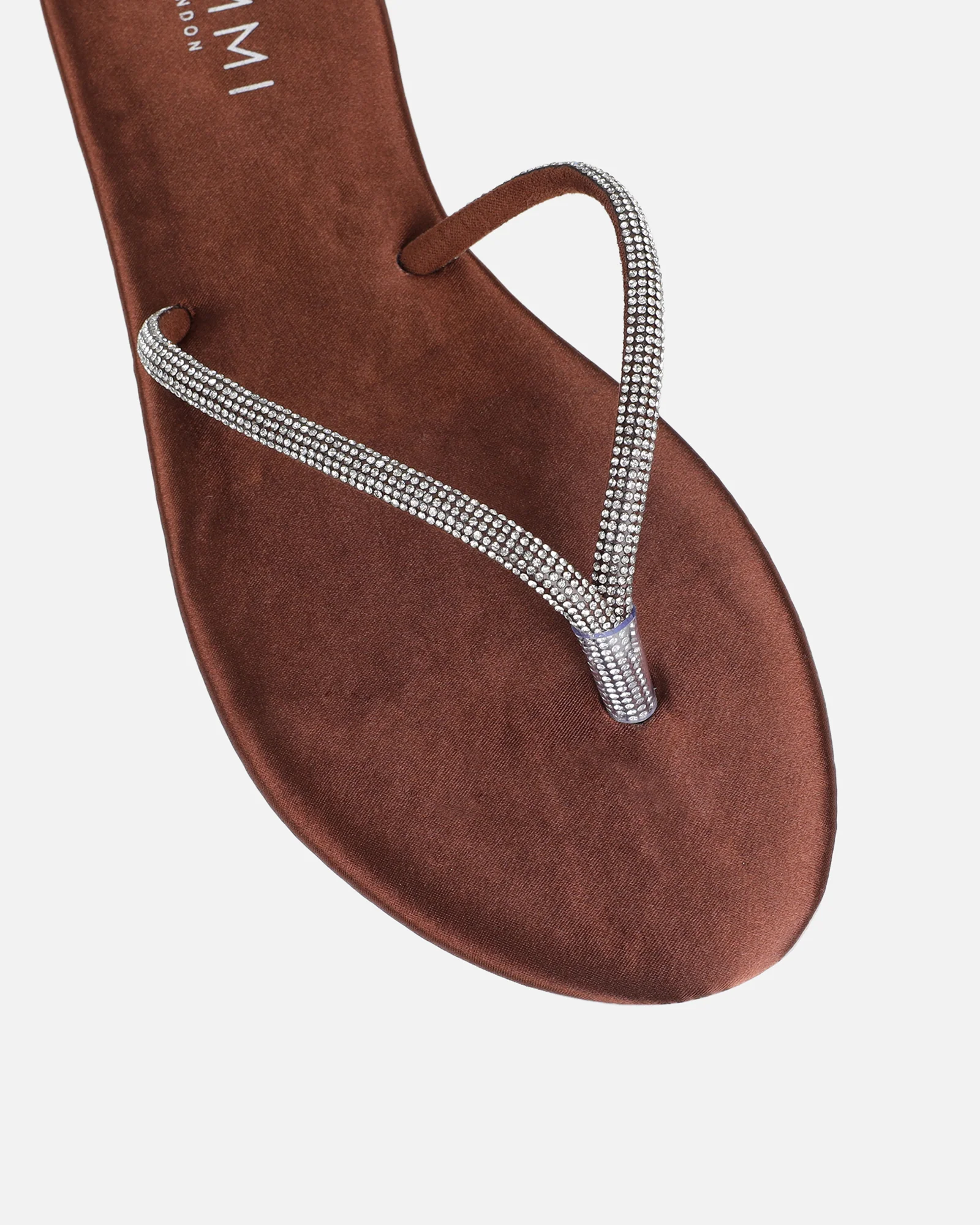 Ersil Chocolate Satin Diamante Toe Thong Sandals - Image 4