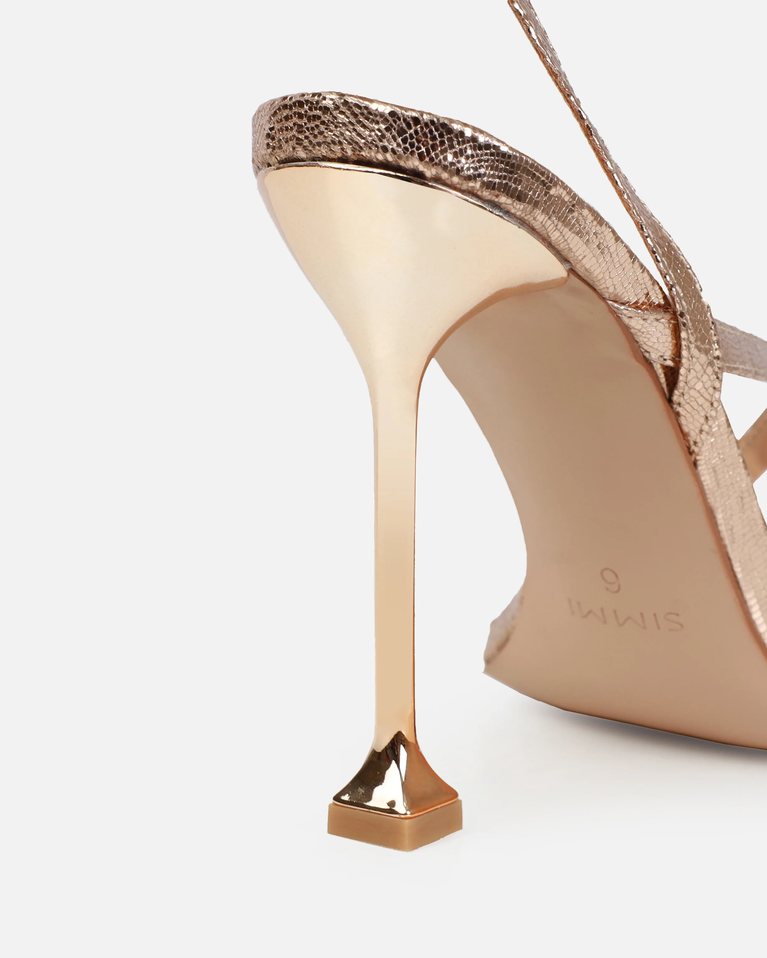Esmaria Rose Gold Faux Lizard Print Clear Diamante Toe Thong Heels - Image 3