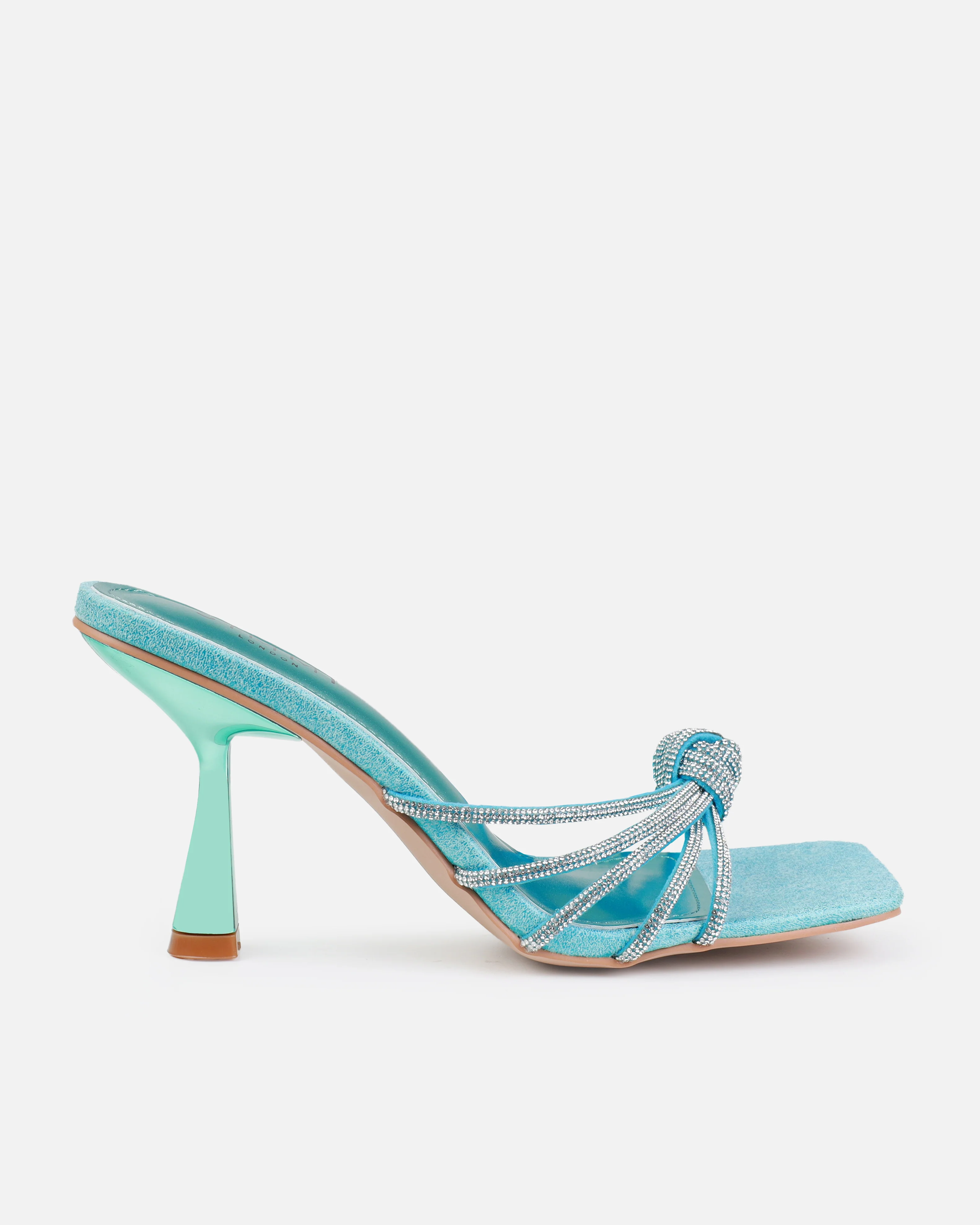 Estelleah Blue Diamante Mid Heel Mules - Image 2