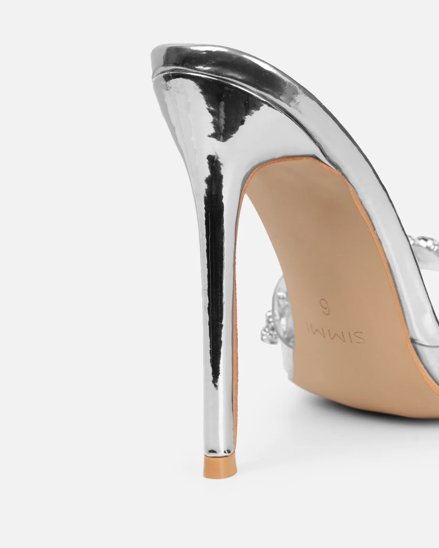 Fatima Silver Mirror Diamante Stiletto Mules - Image 3