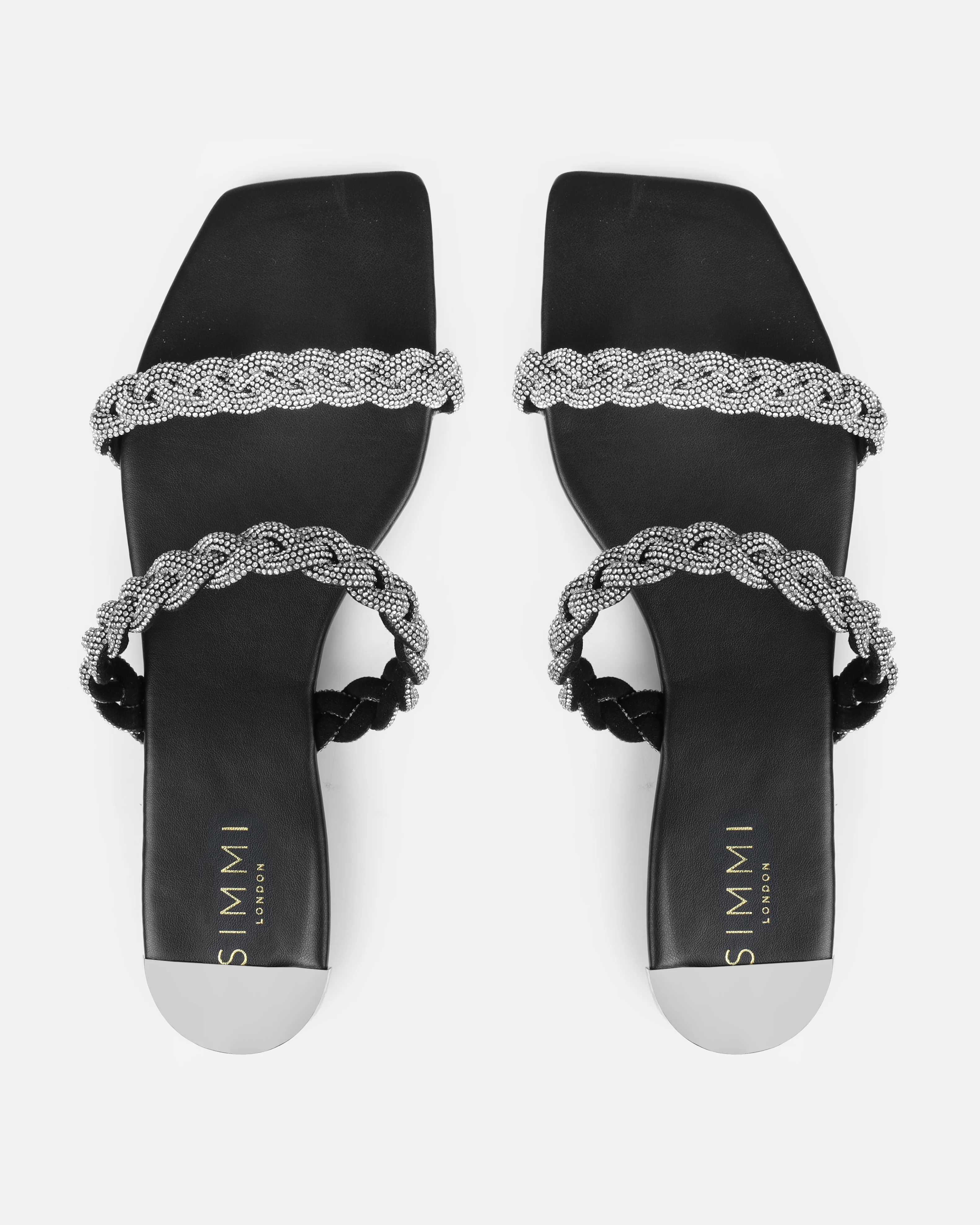 Fayay Black Diamante Plait Flat Slides - Image 3