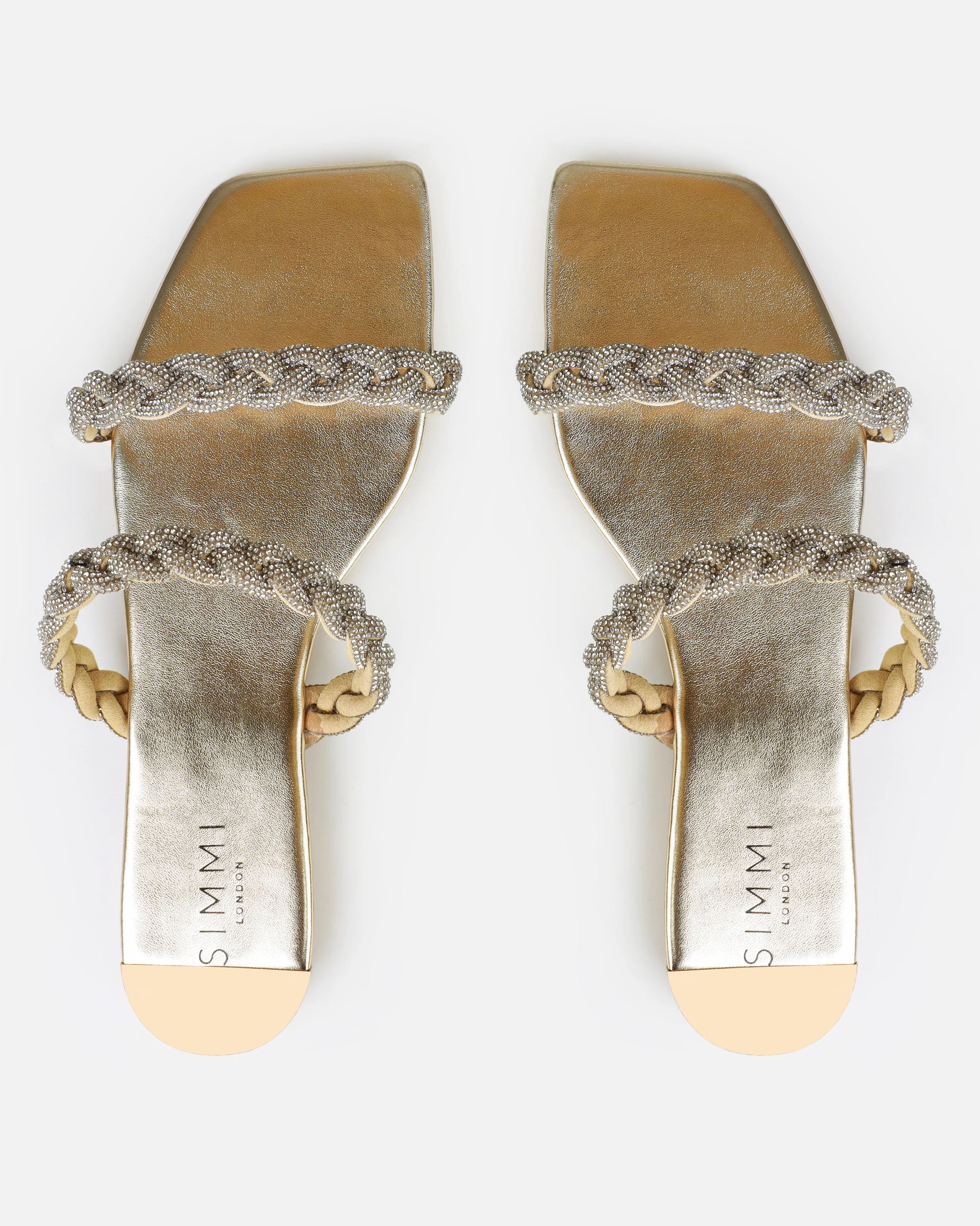 Fayay Gold Diamante Plait Flat Slides - Image 3