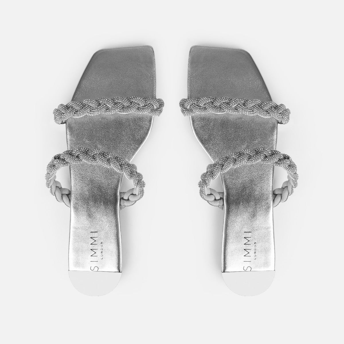 Fayay Wide Fit Silver Diamante Plait Flat Slides - Image 2