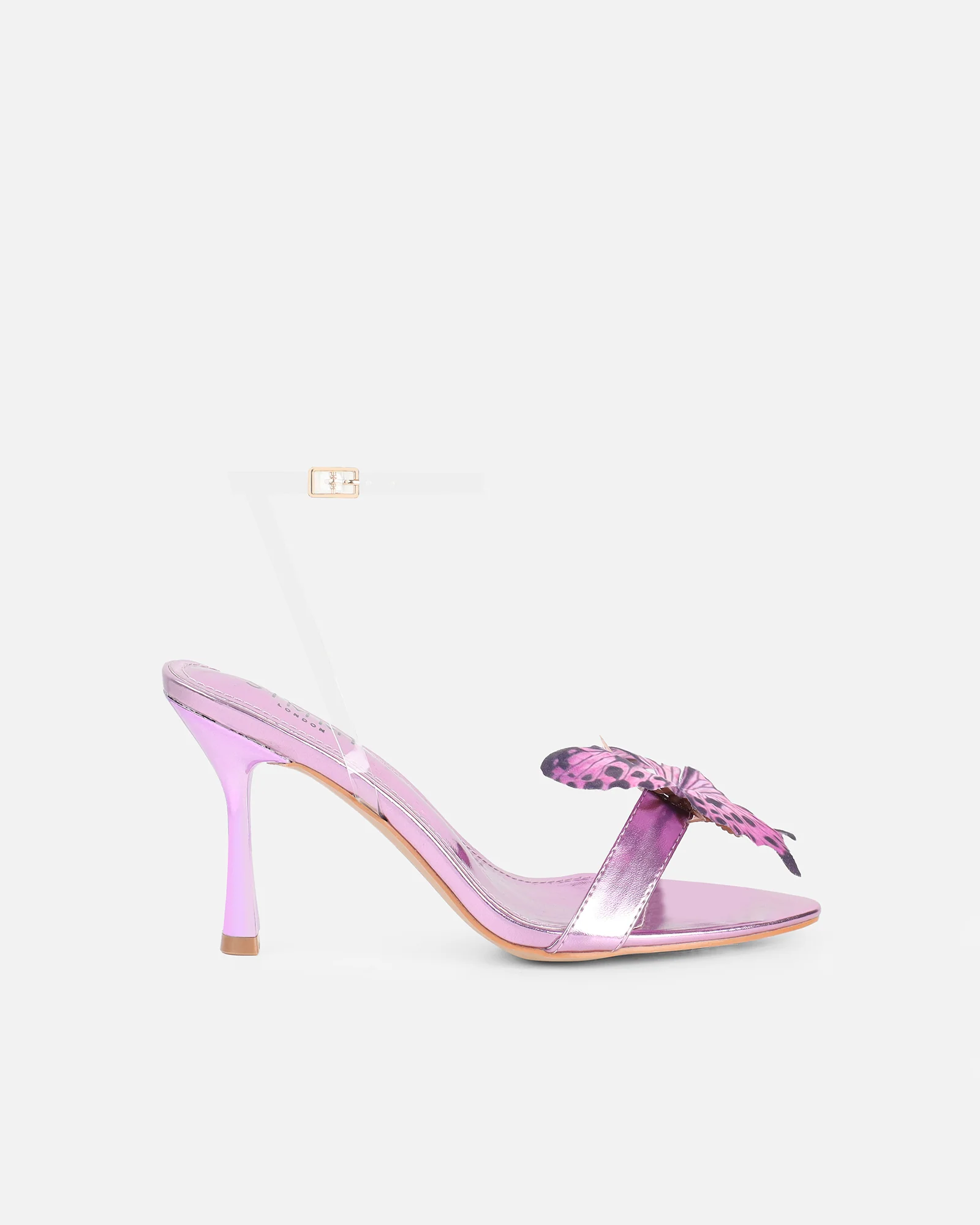 Fenelly Purple Metallic Butterfly Detail Heeled Sandals - Image 2