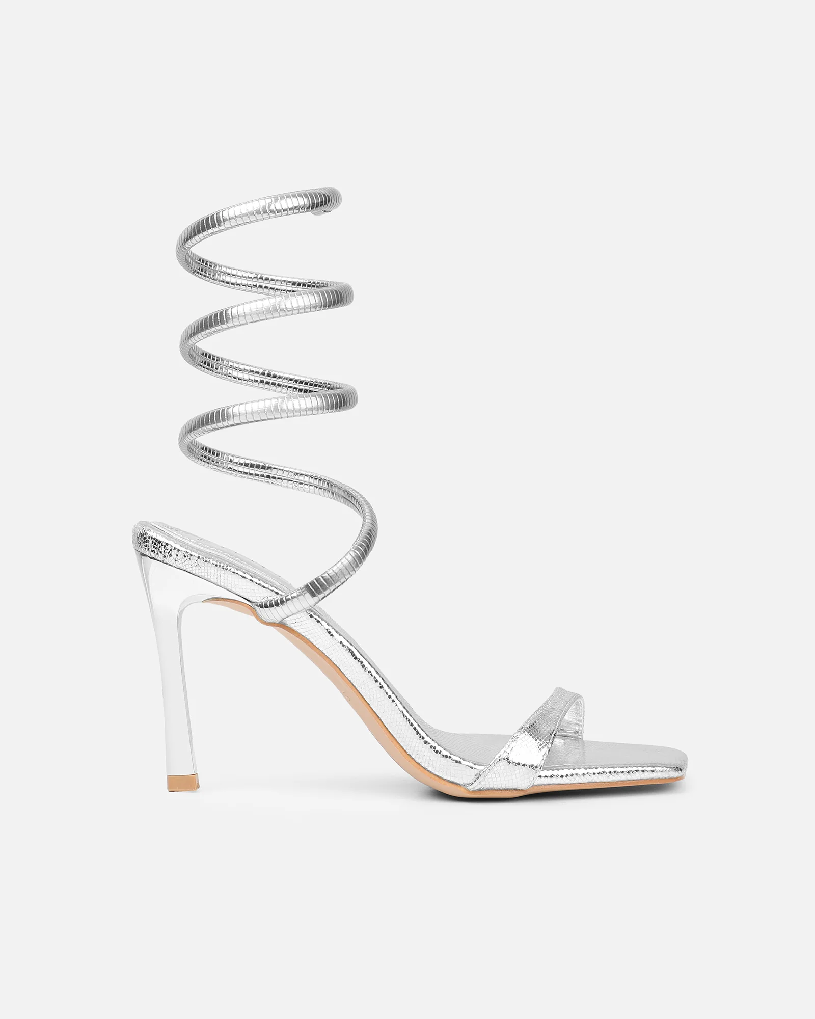 Fenya Silver Lizard Effect Spiral Heeled Sandals - Image 2