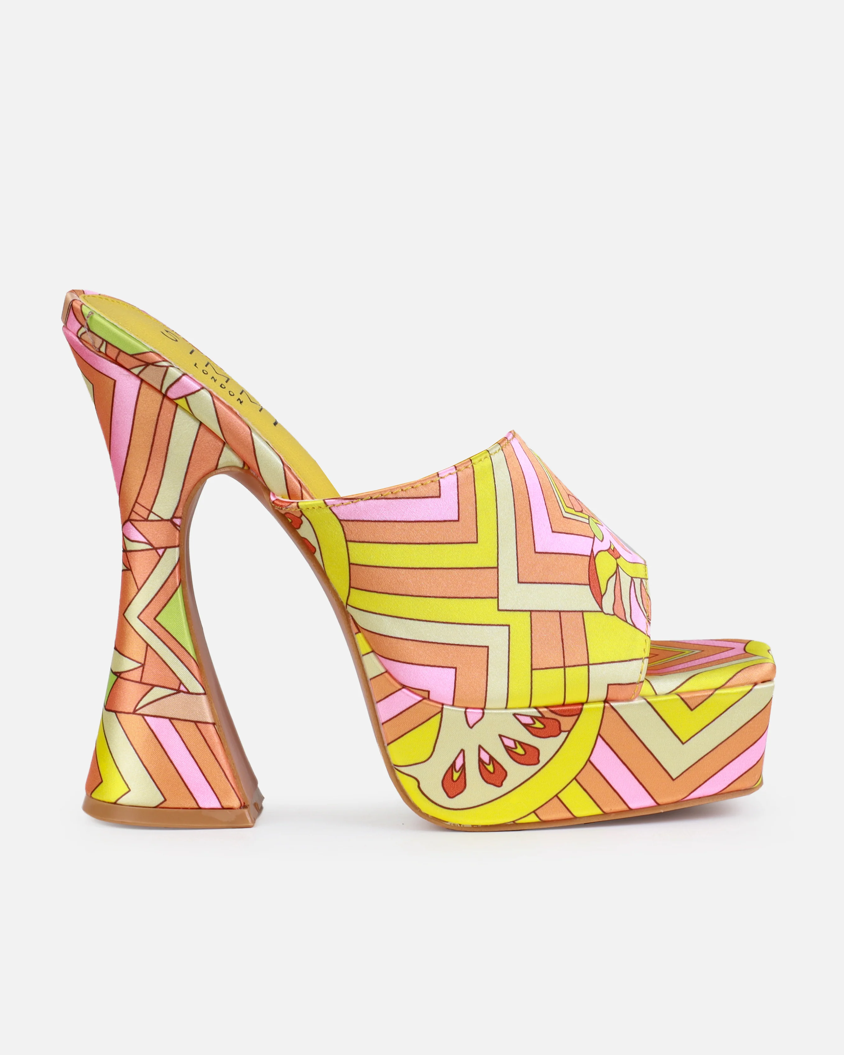 Fergie Yellow Scarf Print Platform Block Mules - Image 2