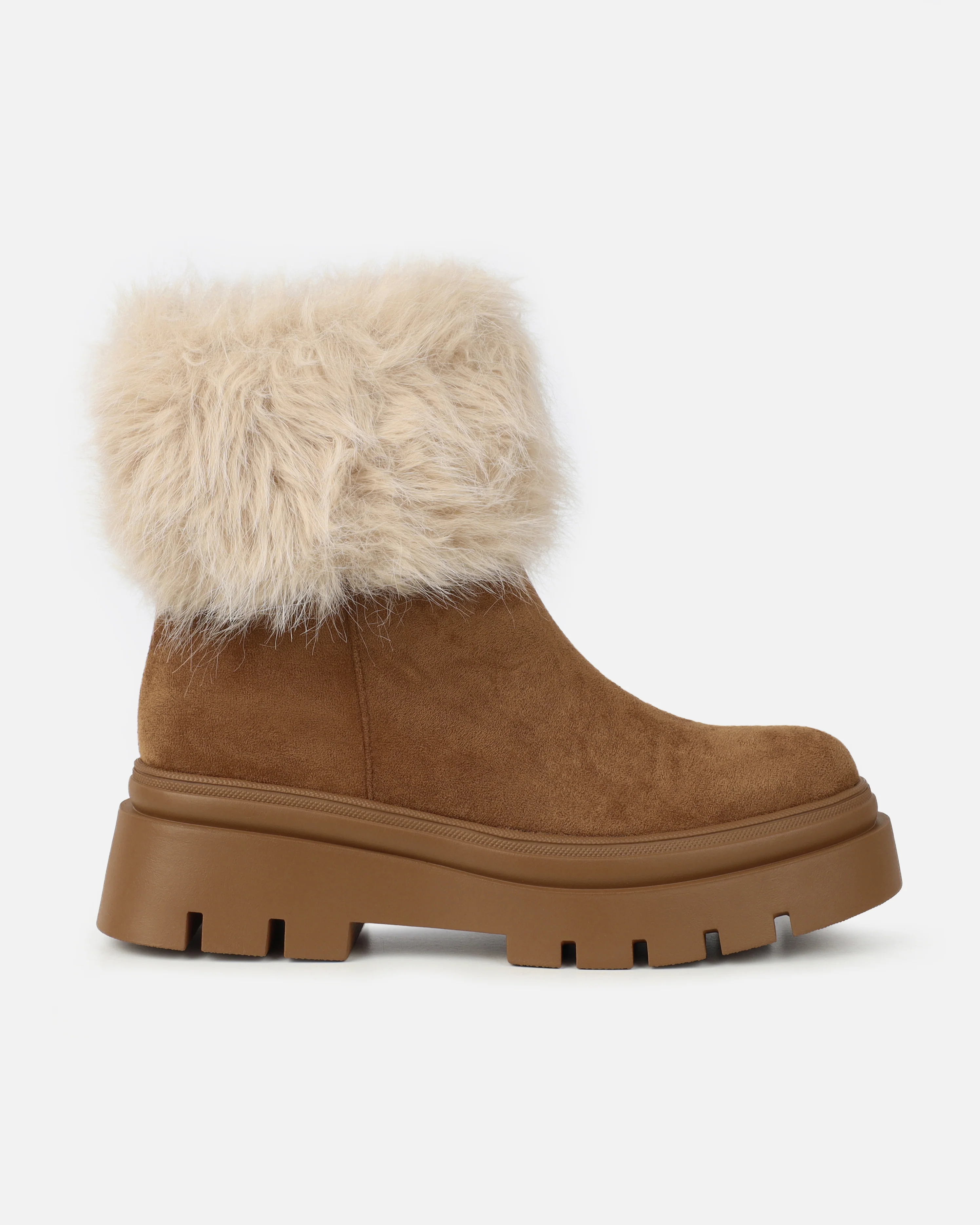 Finlay Tan Faux Suede Fur Trimmed Ankle Boots - Image 2