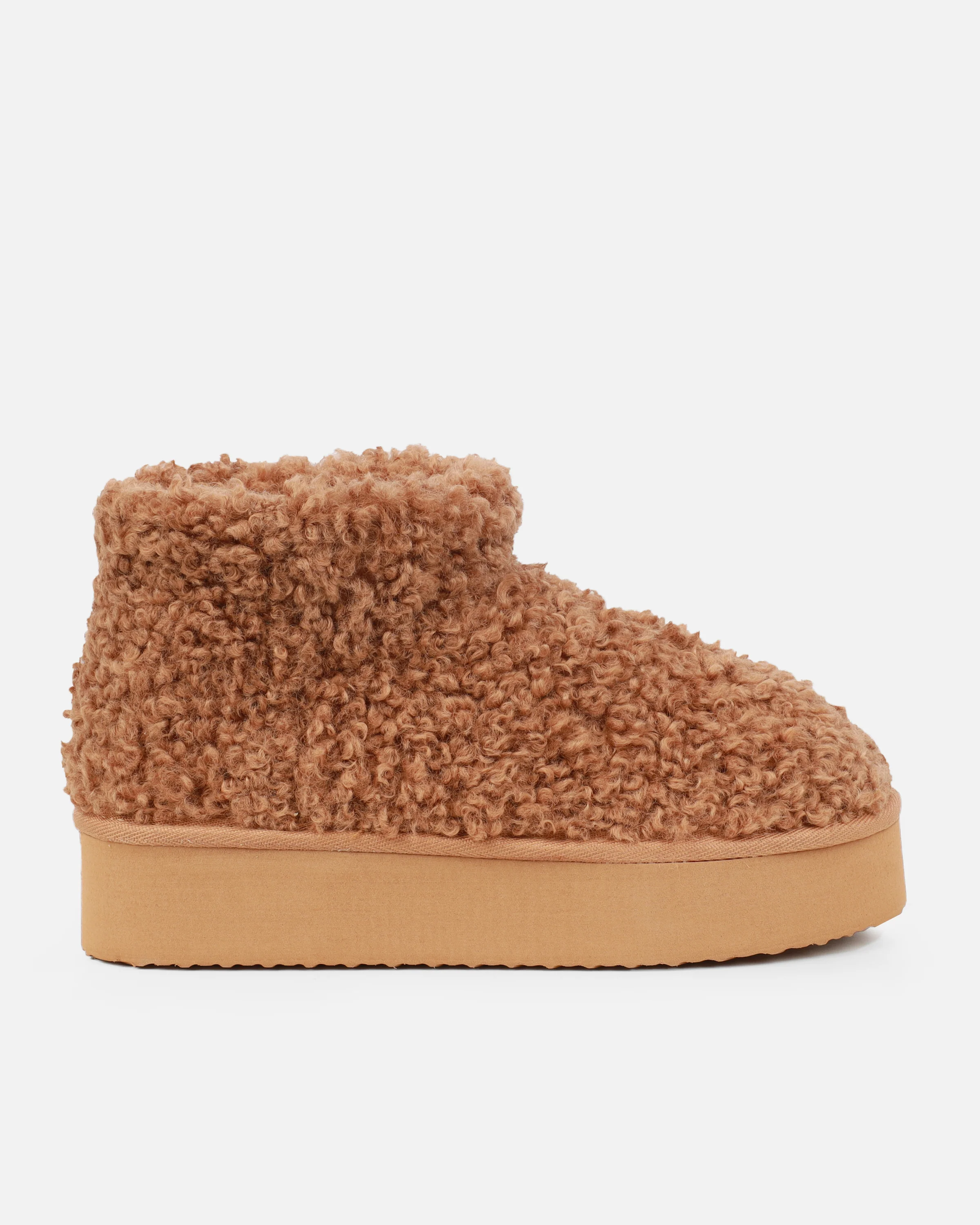 Fleecy Chestnut Tan Borg Flatform Boots - Image 2