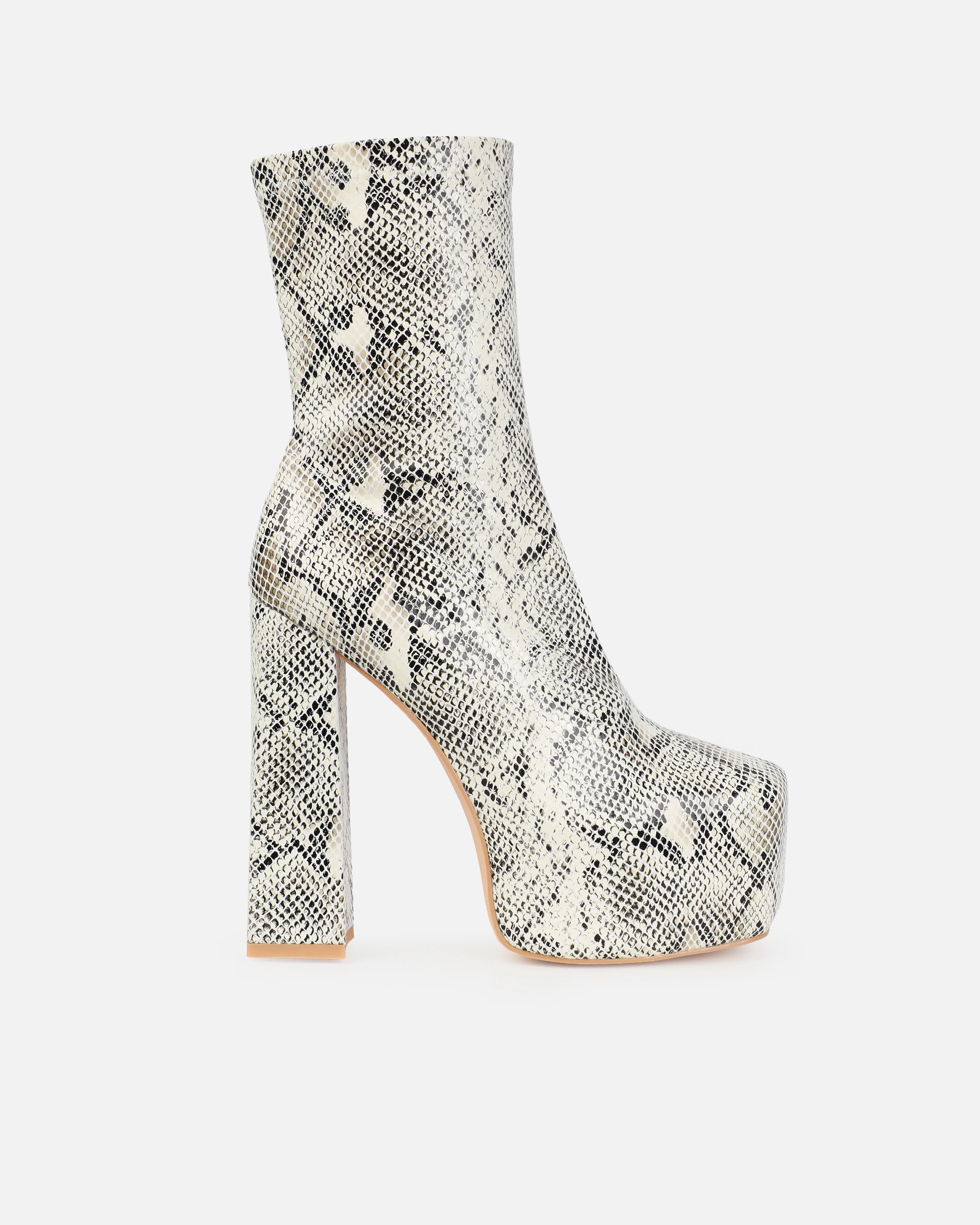 Foster Neutral Faux Snake Print Platform Block Heel Ankle Boots - Image 2