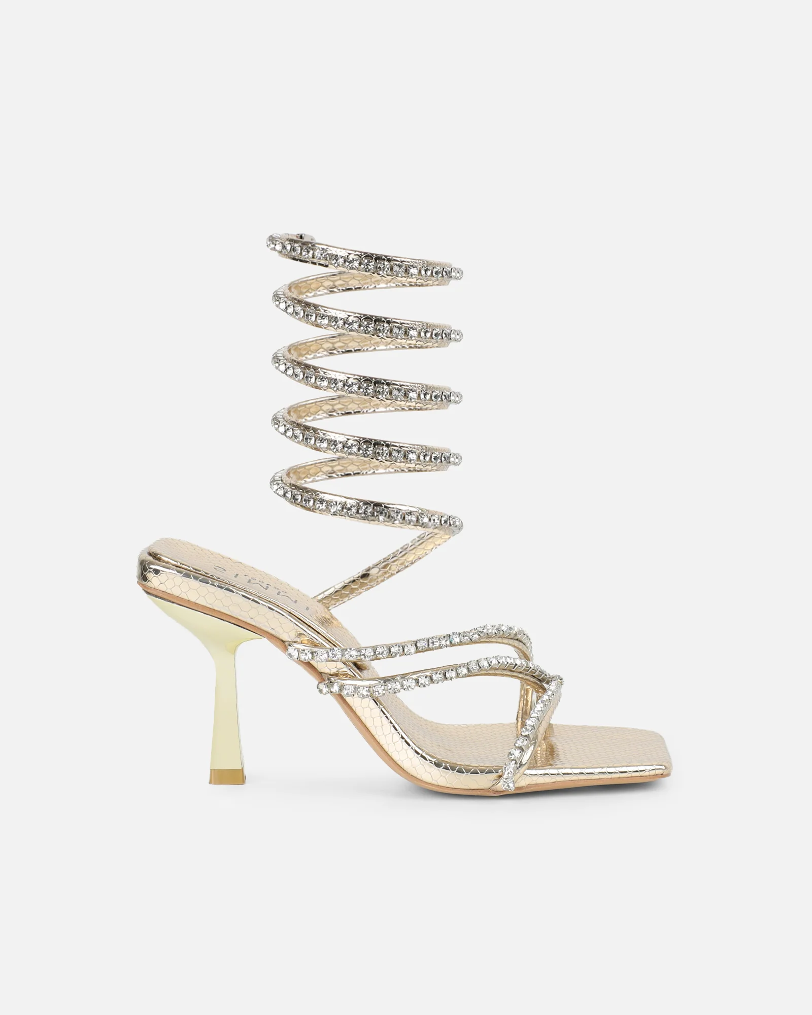 Freesia Gold Faux Snake Print Spiral Mid Heels - Image 2