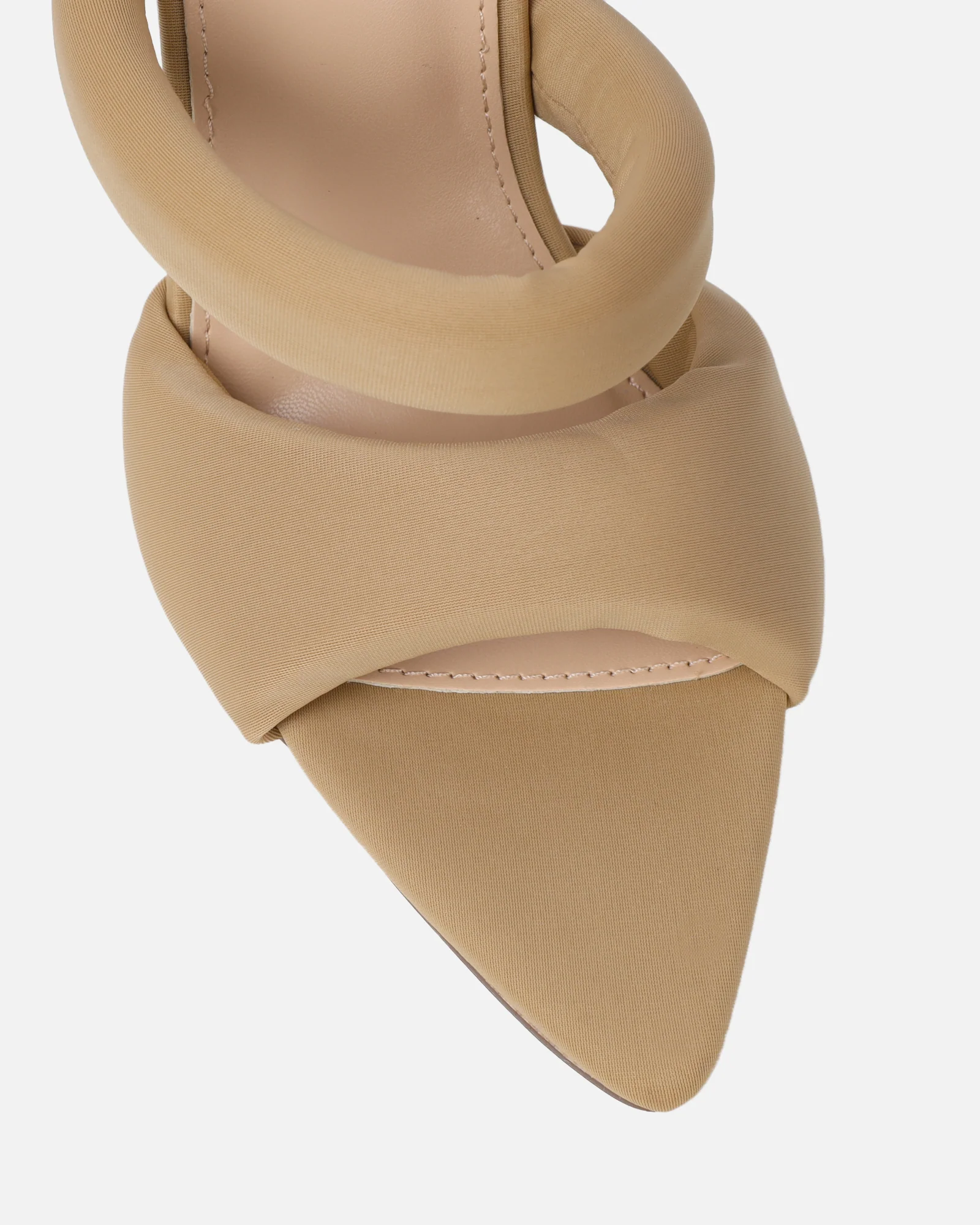 Freyda Mocha Lycra Pointed Toe Heeled Sandals - Image 4