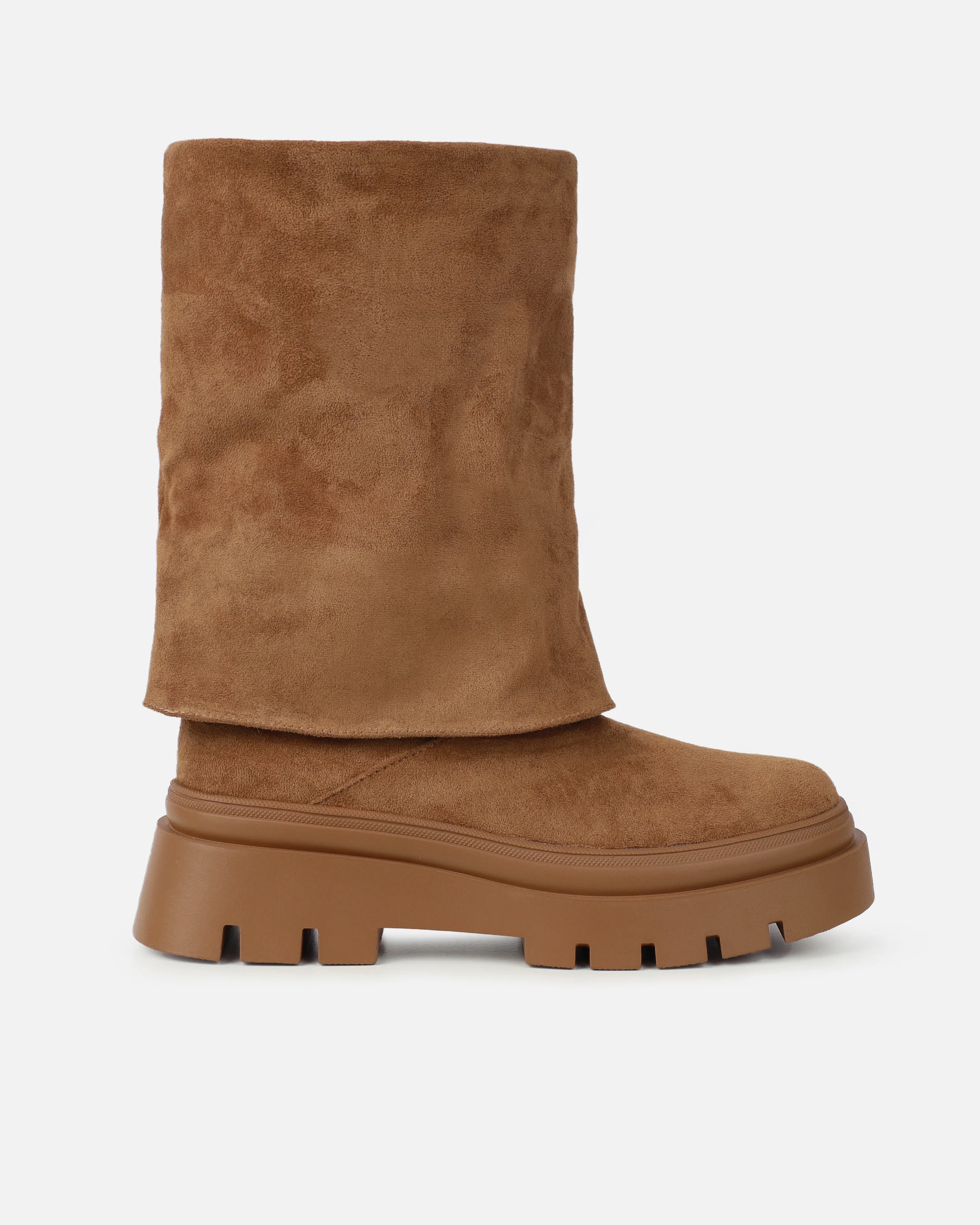 Fynn Tan Faux Suede Fold Over Chunky Boots - Image 2