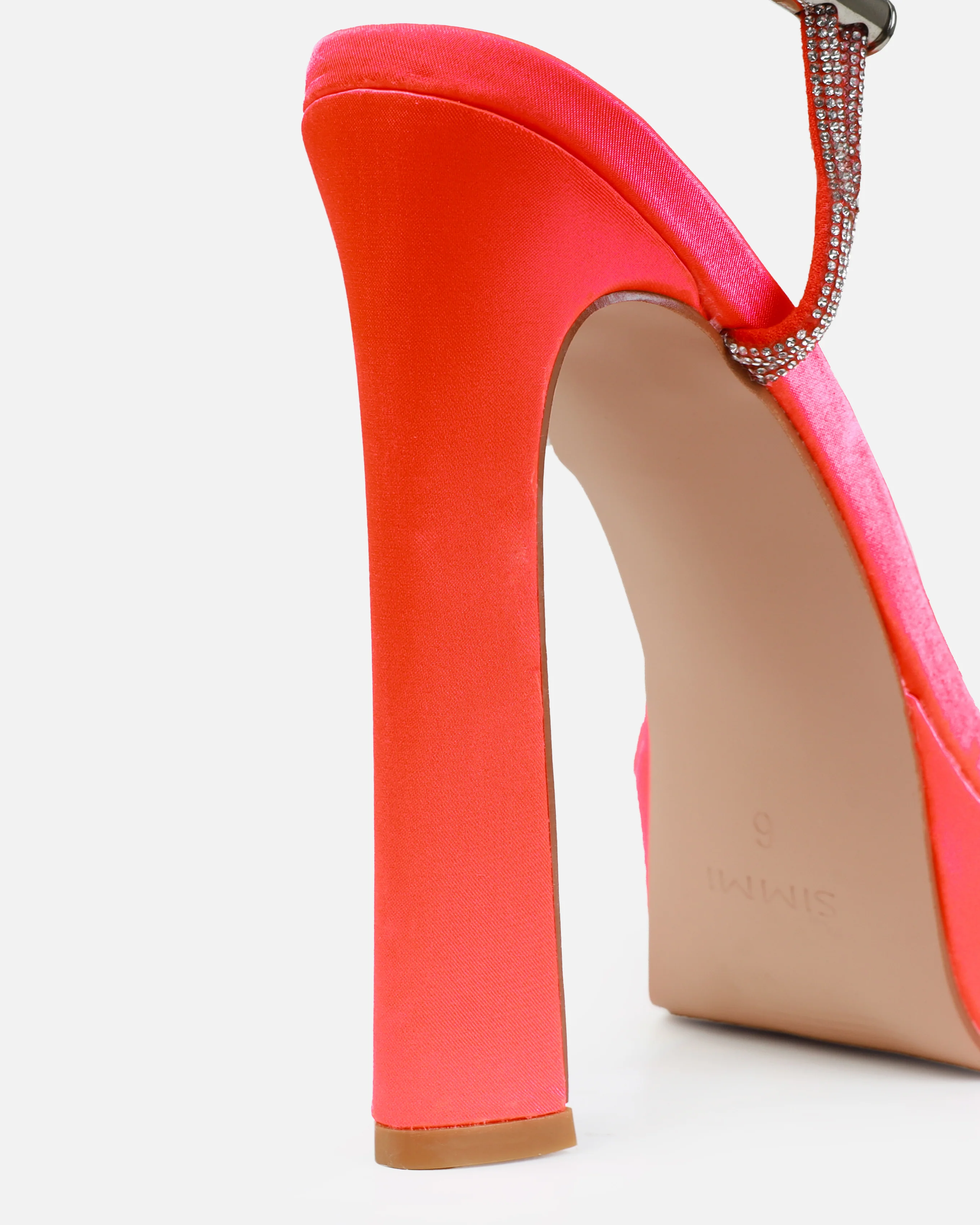 Gaiah Orange Satin Diamante Toggle Platform Heels - Image 3