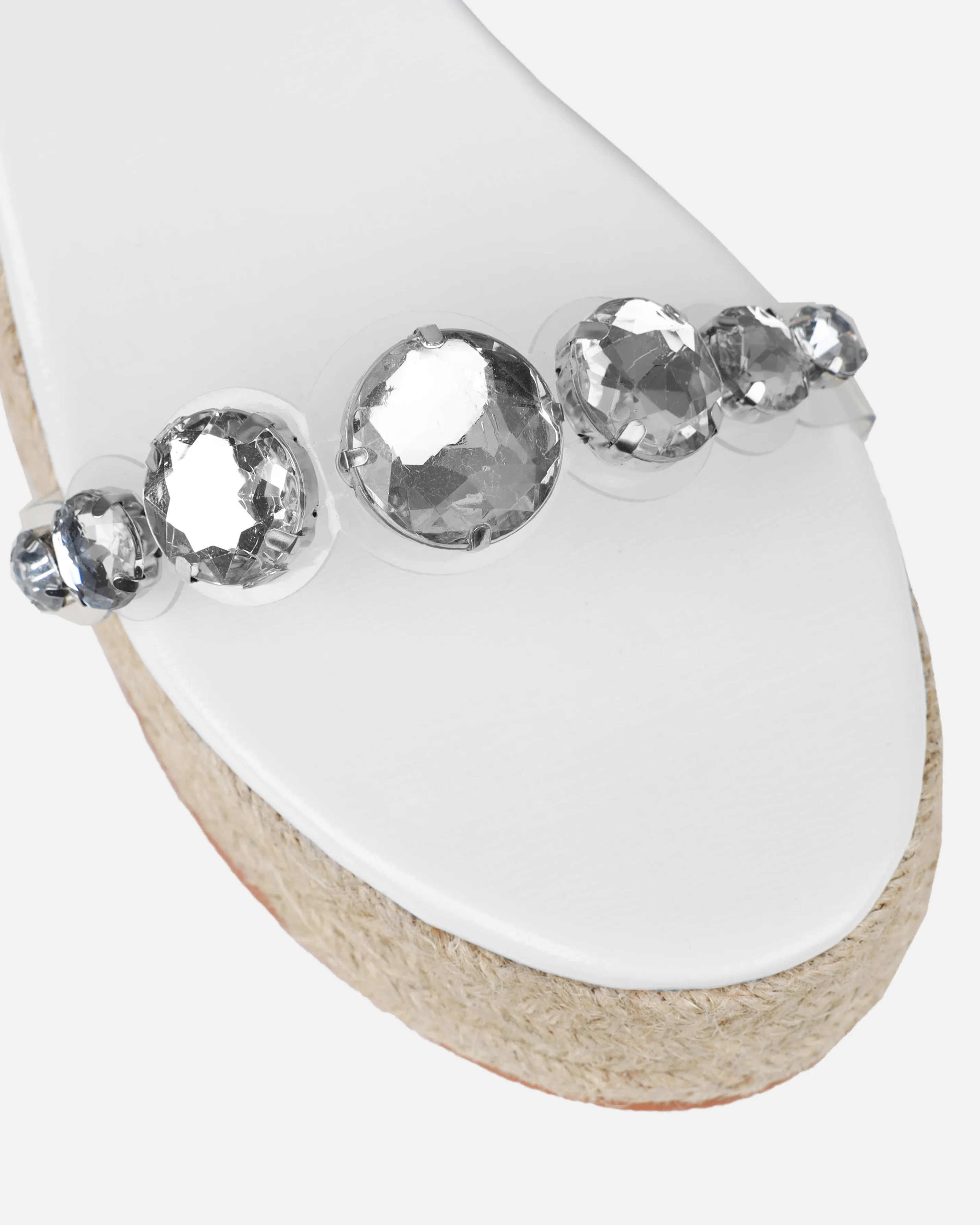 Ginevra White Faux Snake Print Clear Gem Espadrille Wedges - Image 4