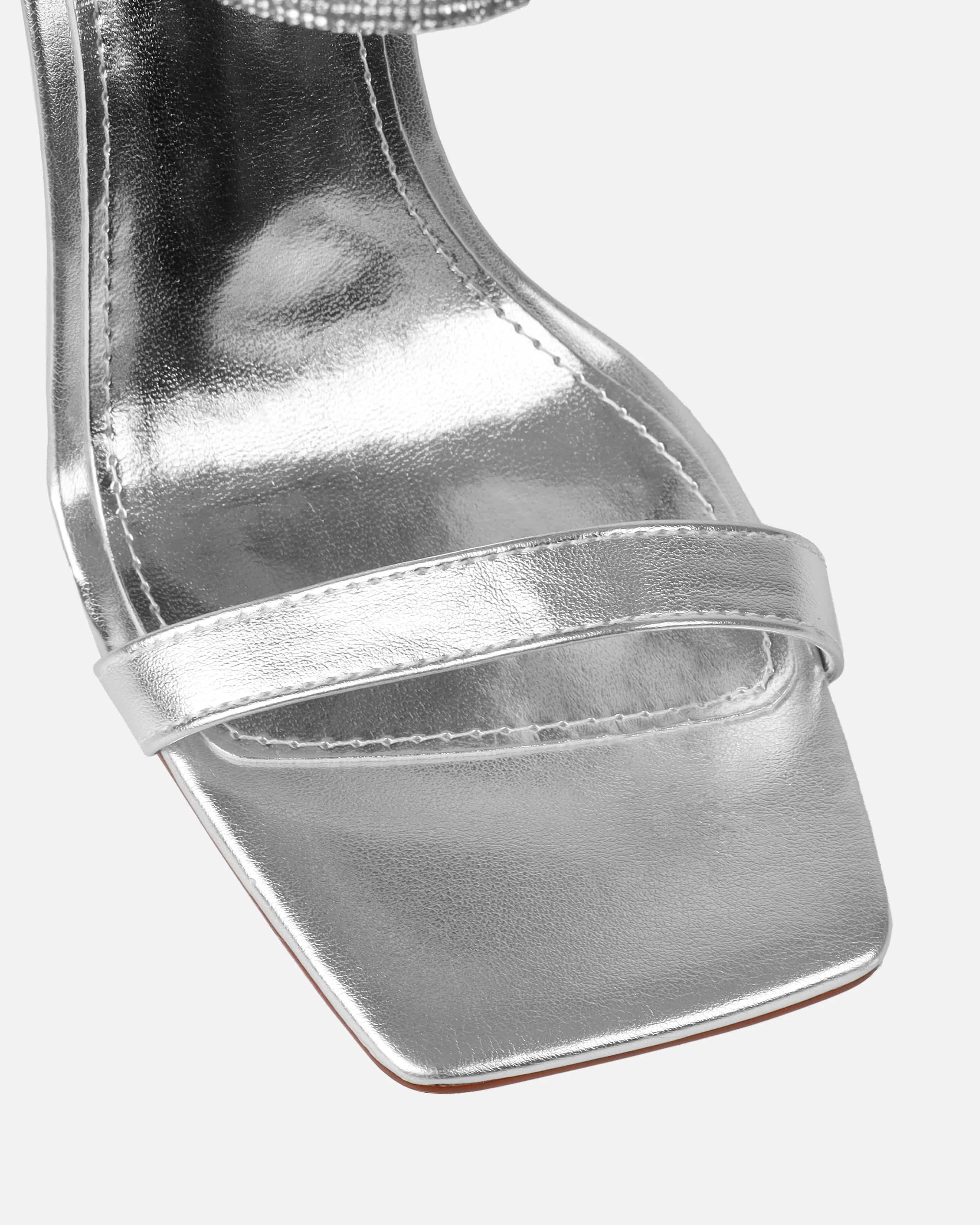 Gracie Silver Mirror Diamante Strappy Heeled Sandals - Image 4
