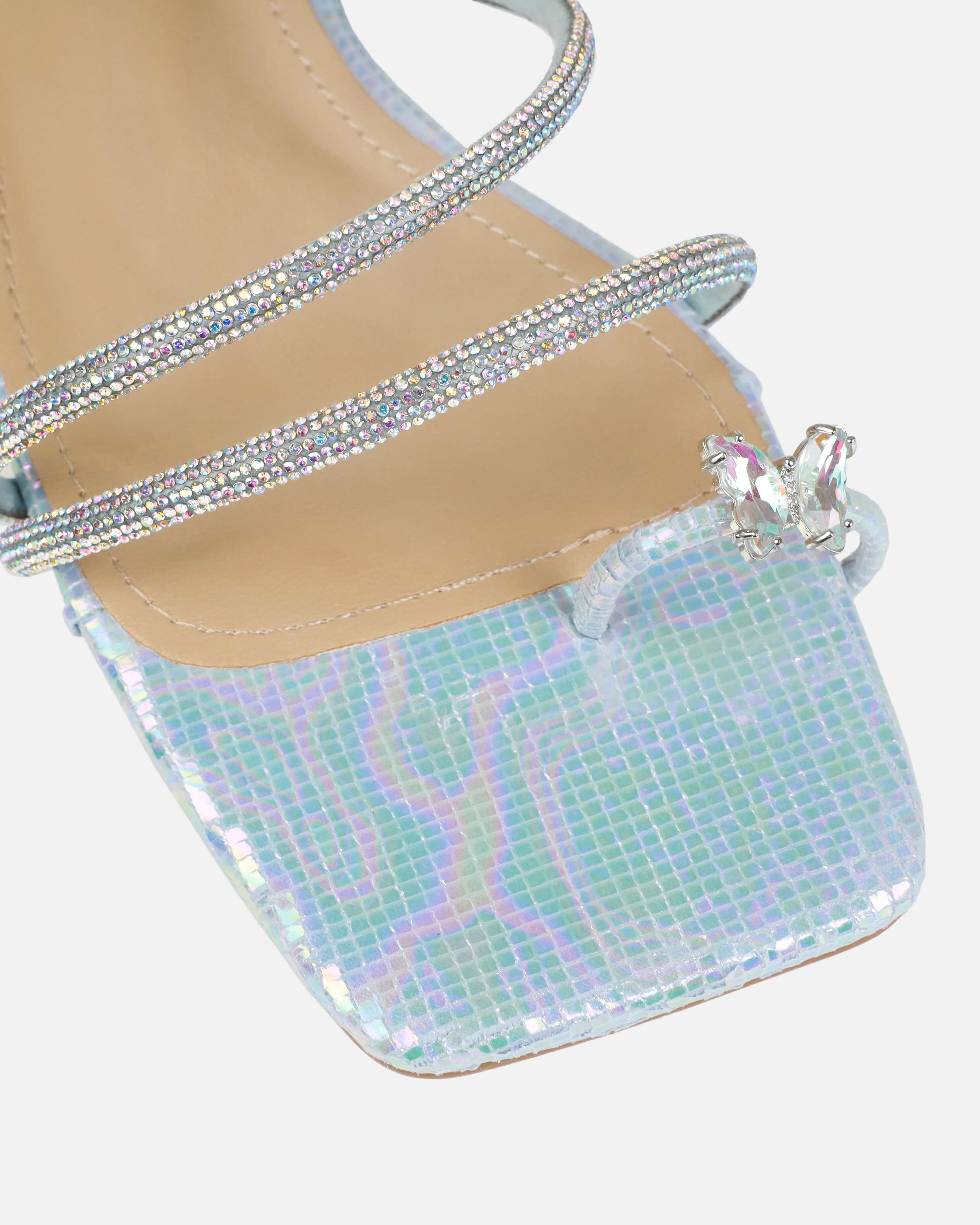 Hanah Blue Butterfly Toe Thong Diamante Flat Sandals - Image 4
