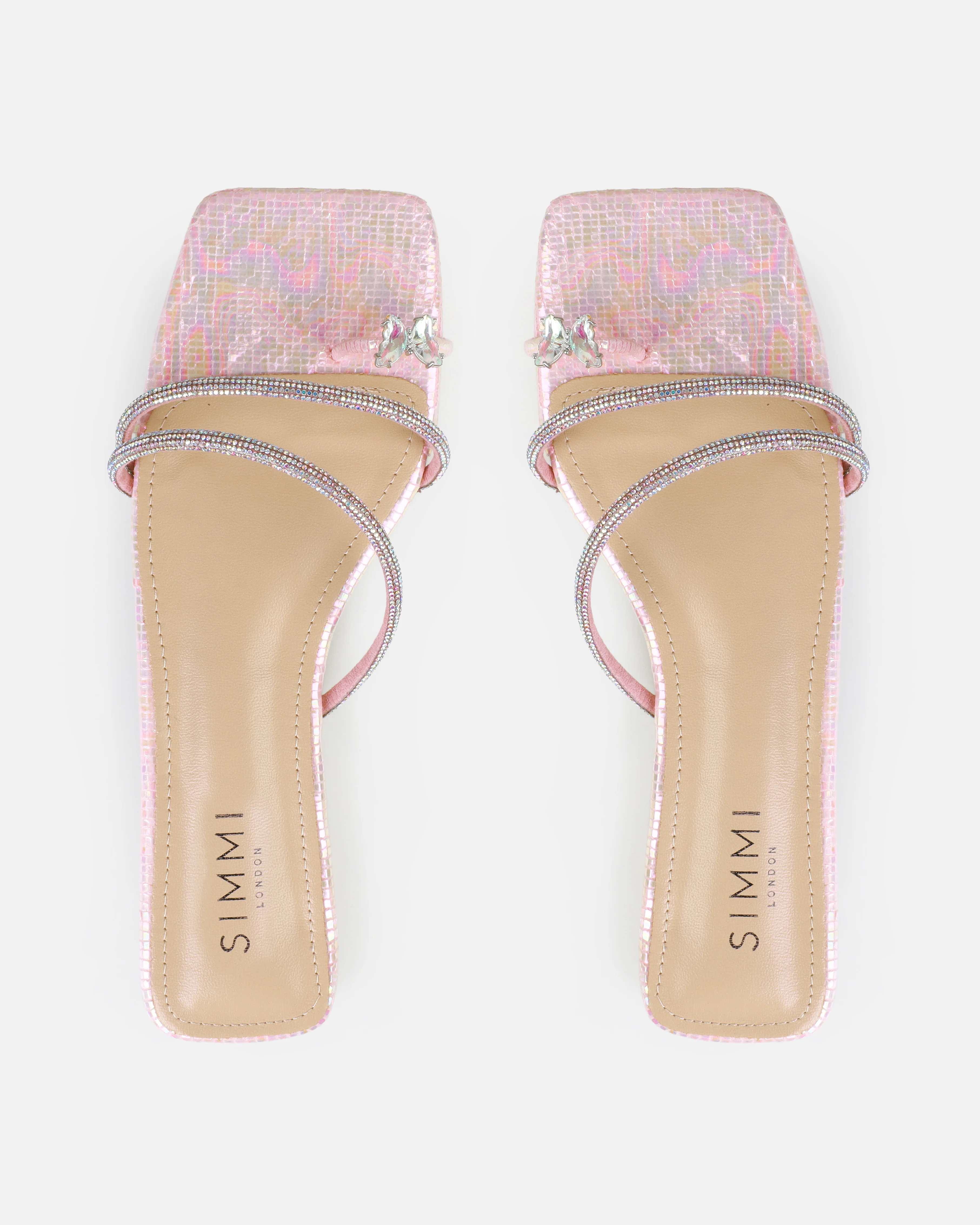 Hanah Pink Butterfly Toe Thong Diamante Flat Sandals - Image 3
