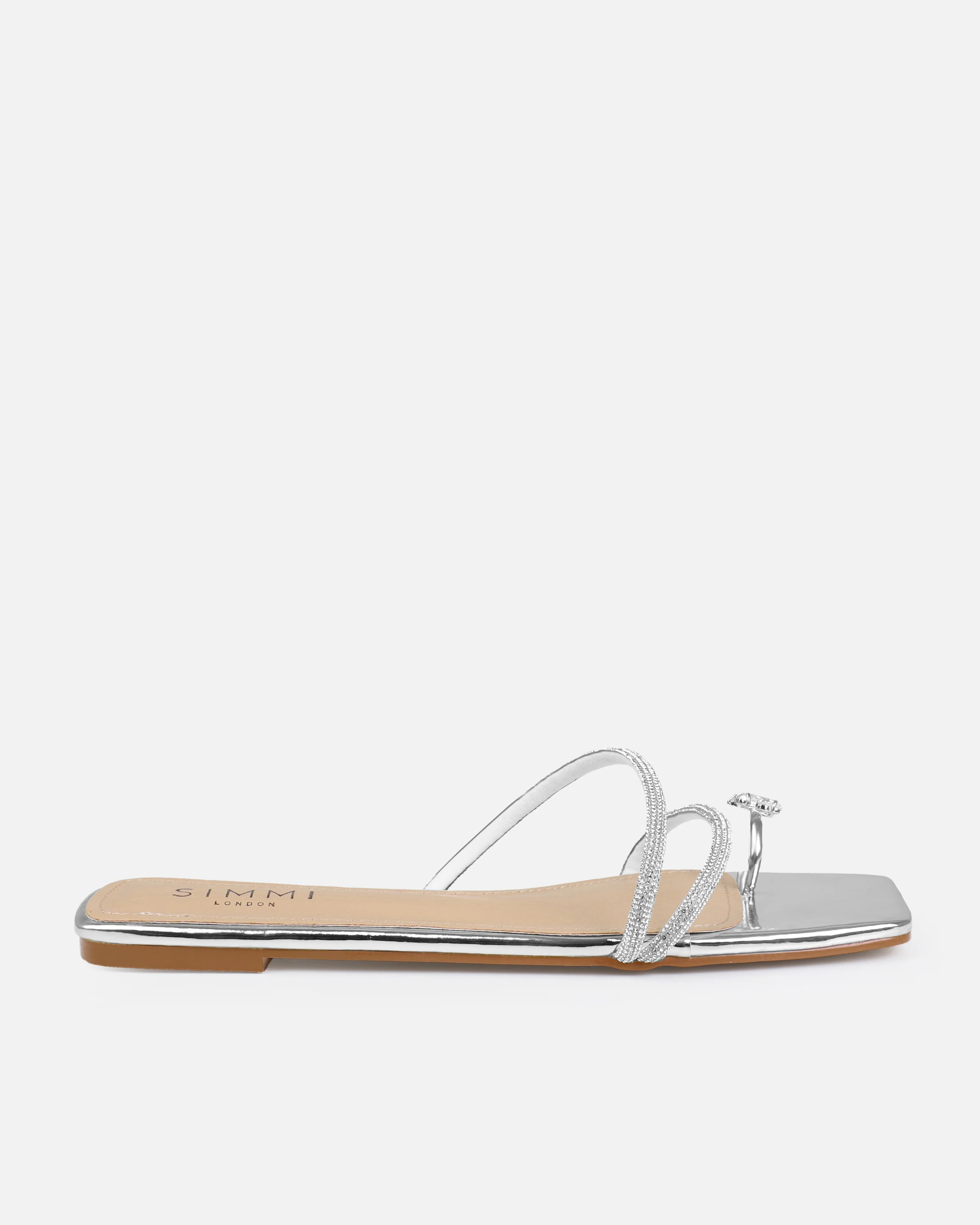 Hanah Silver Butterfly Toe Thong Diamante Flat Sandals - Image 2