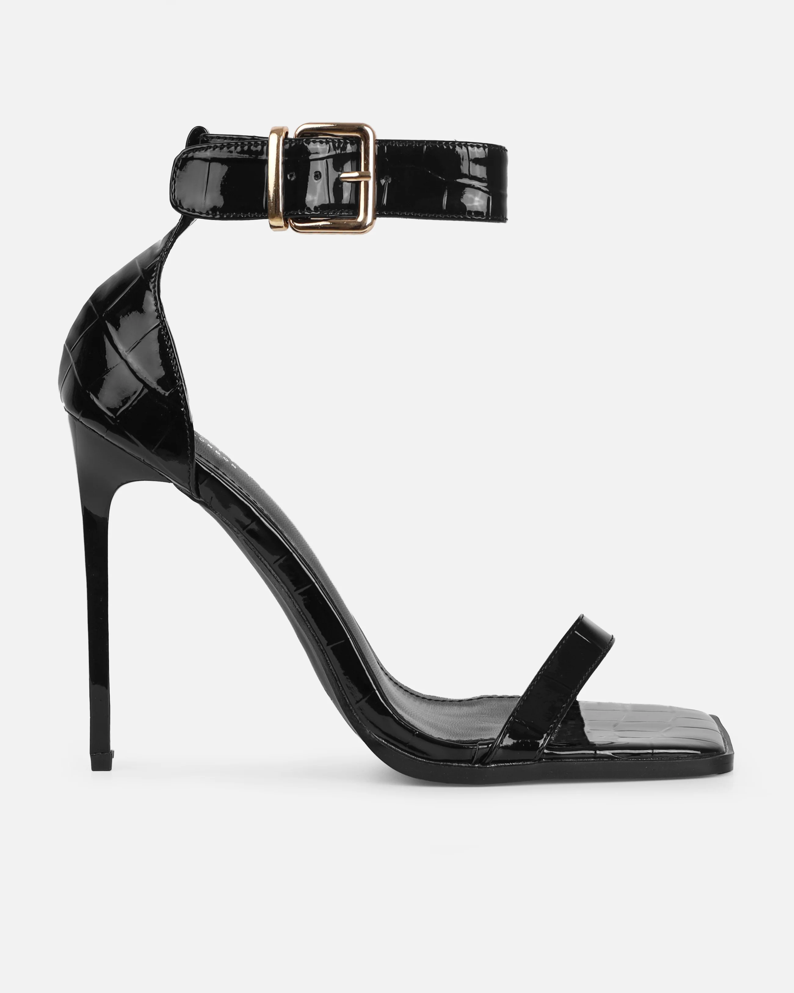 Haniel Black Faux Croc Print Buckle Stiletto Heels - Image 2