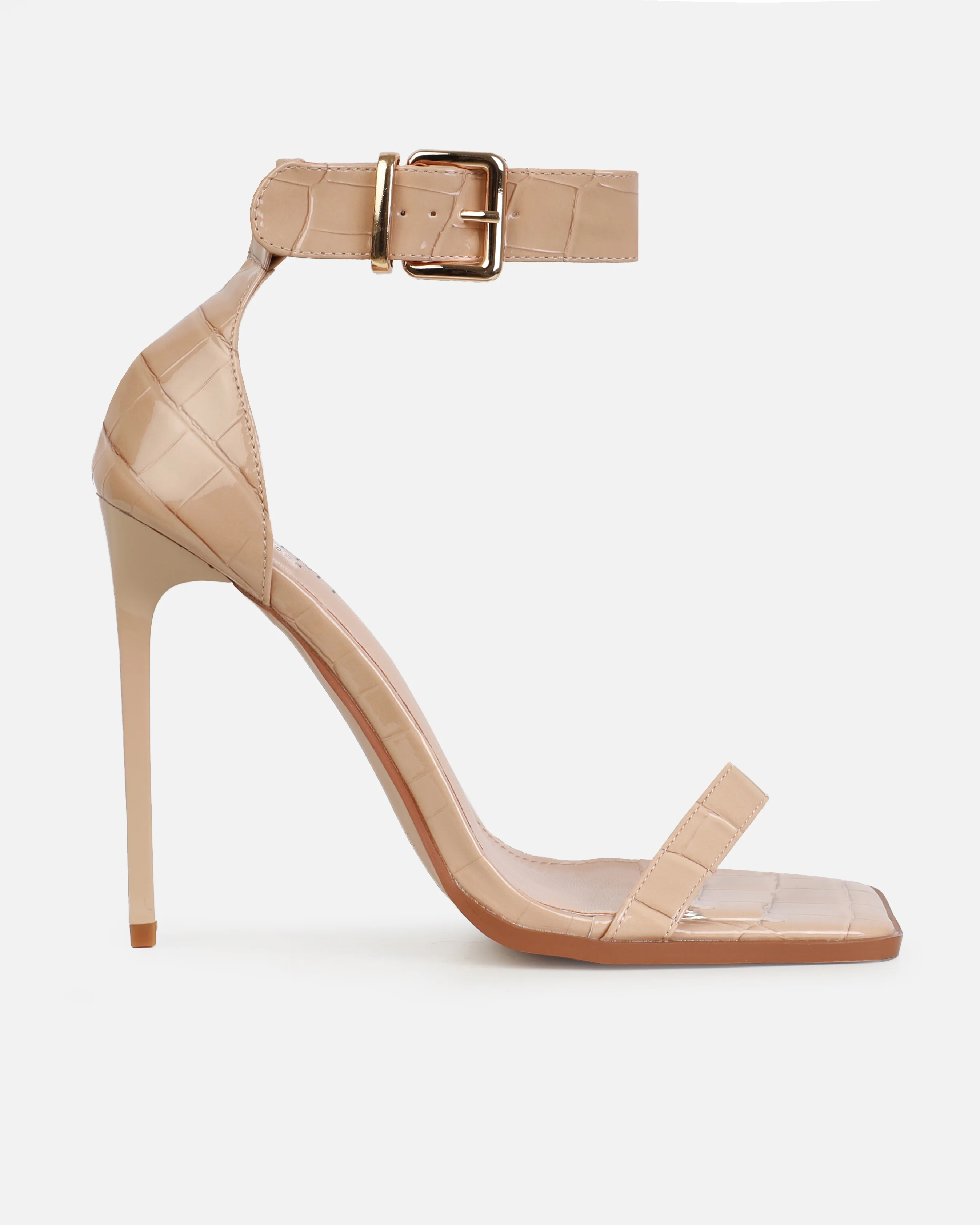 Haniel Nude Faux Croc Print Buckle Stiletto Heels - Image 2