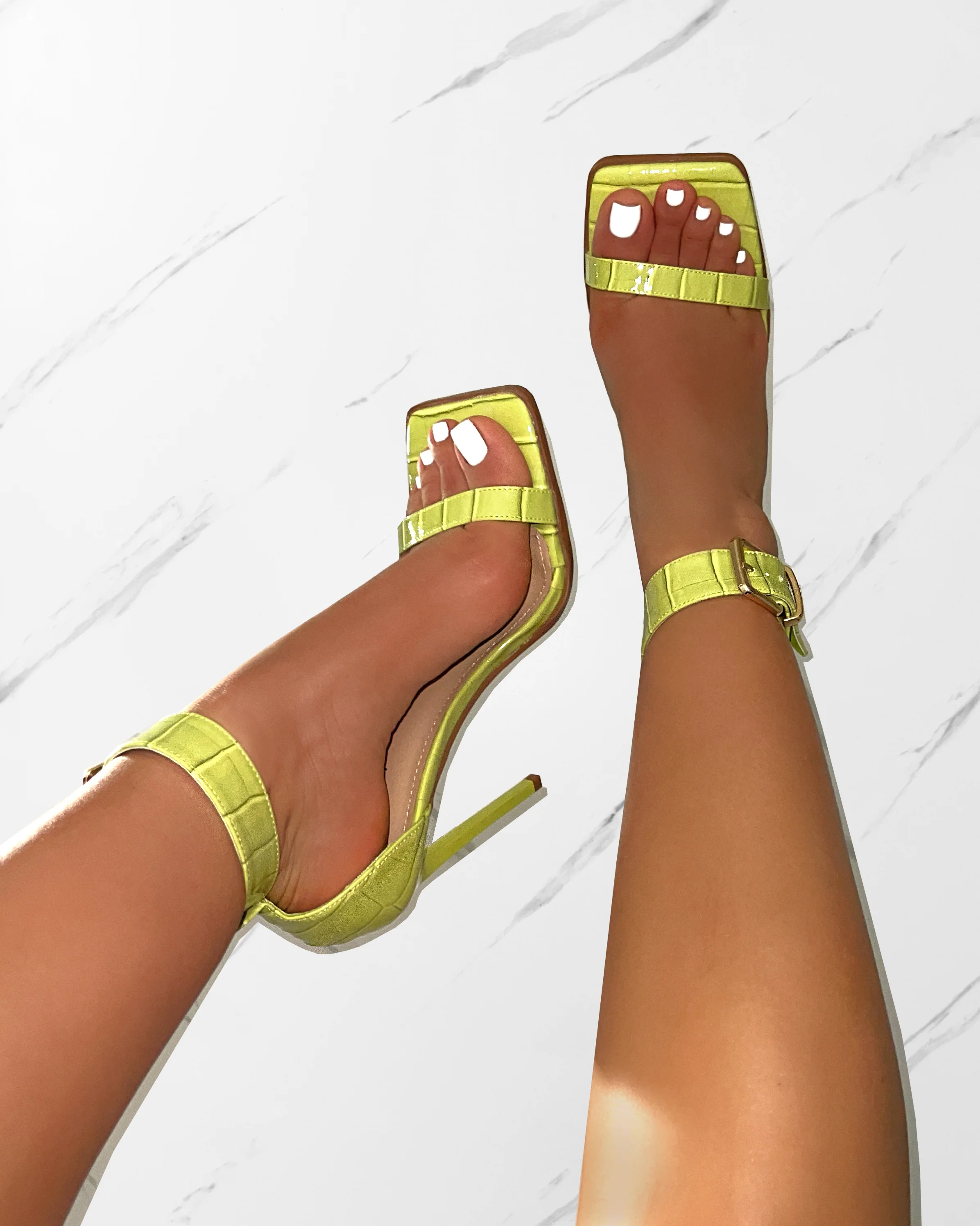 Haniel Olive Green Faux Croc Print Buckle Stiletto Heels
