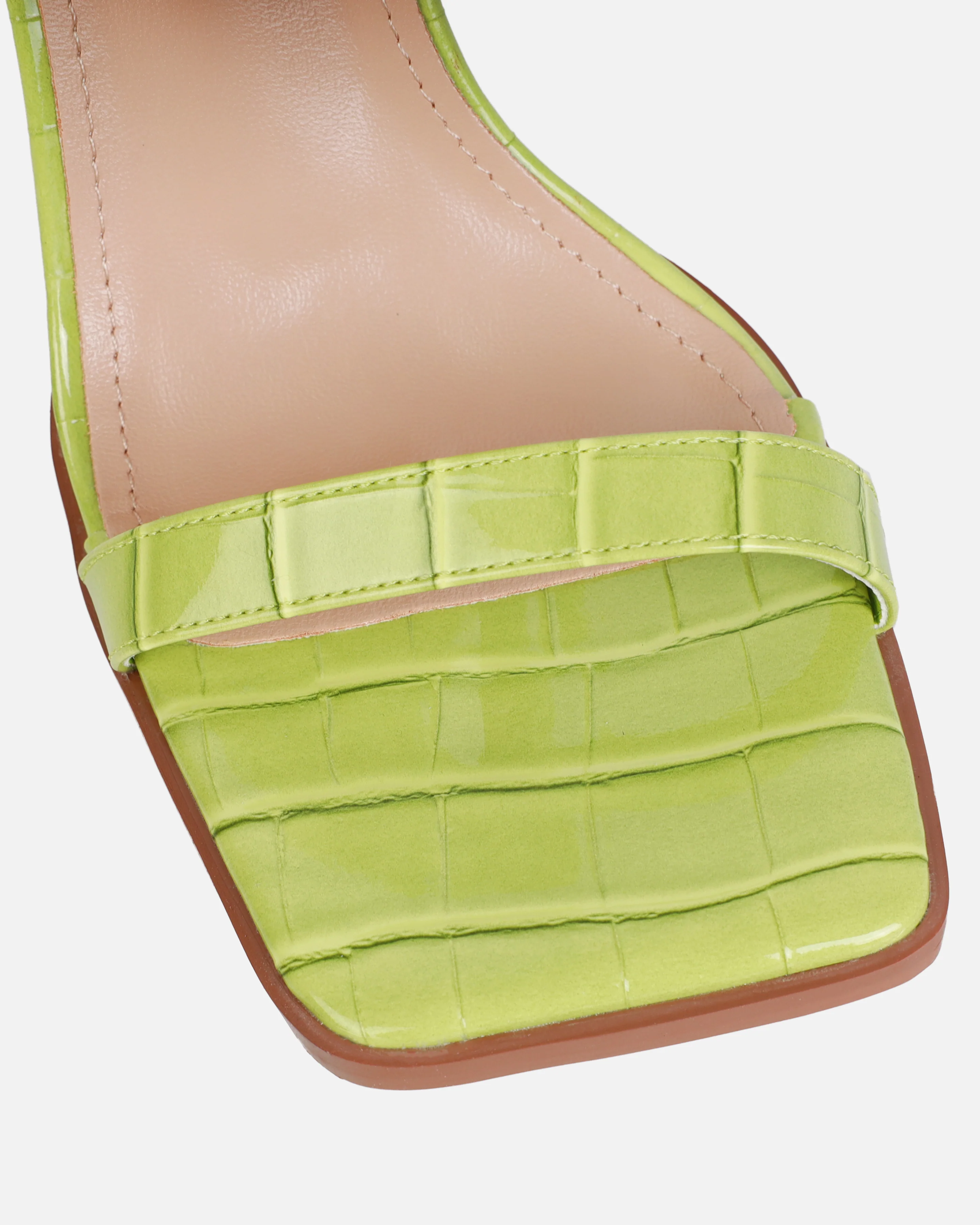 Haniel Olive Green Faux Croc Print Buckle Stiletto Heels - Image 4