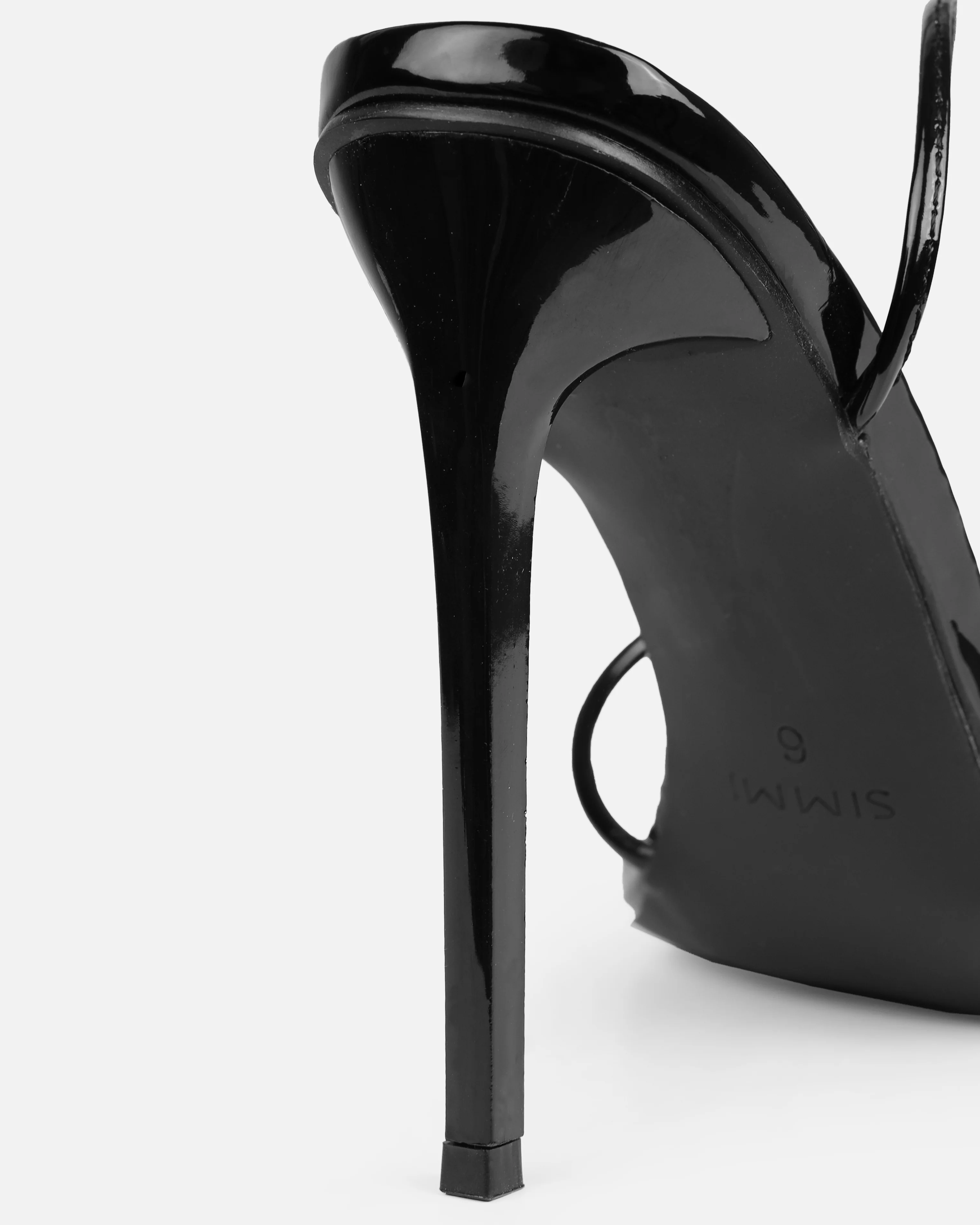 Heiti Black Patent Diamante Heart Lace Up Heels - Image 3