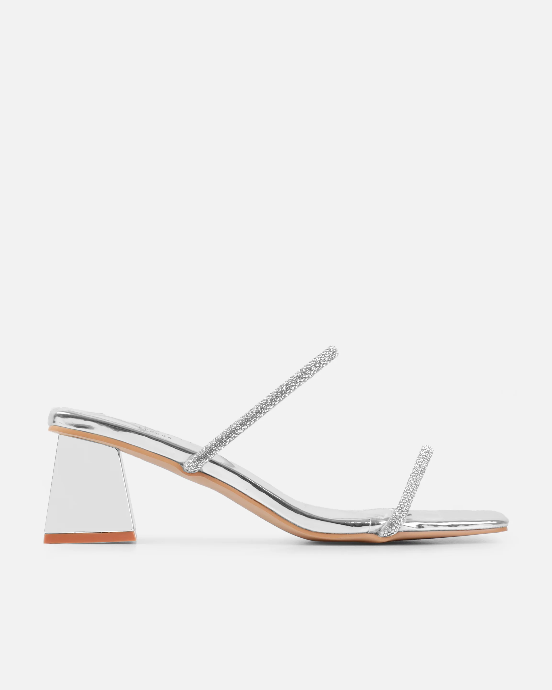 Hera Silver Diamante Block Mid Heel Mules - Image 2