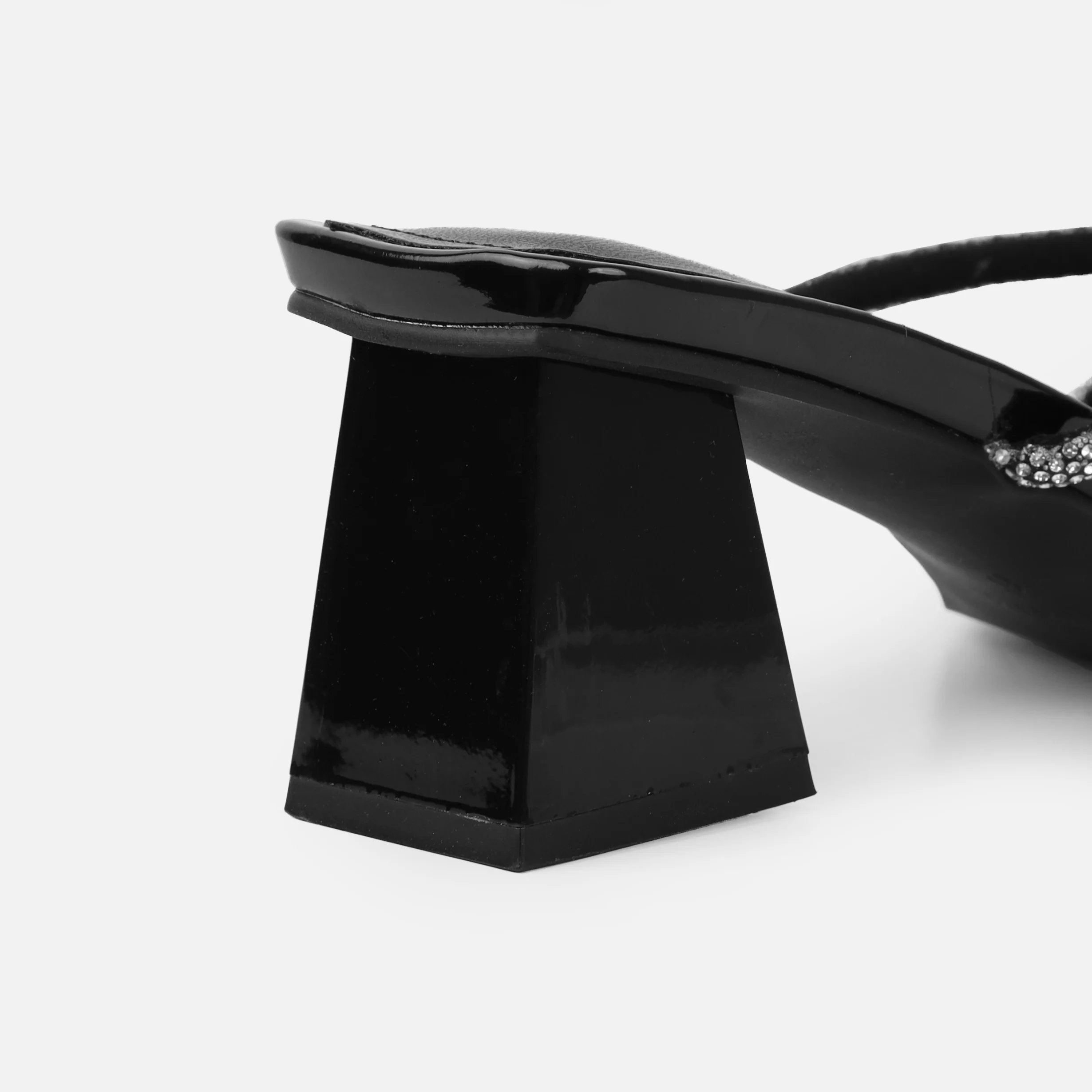 Hera Wide Fit Black Diamante Low Block Heels - Image 3