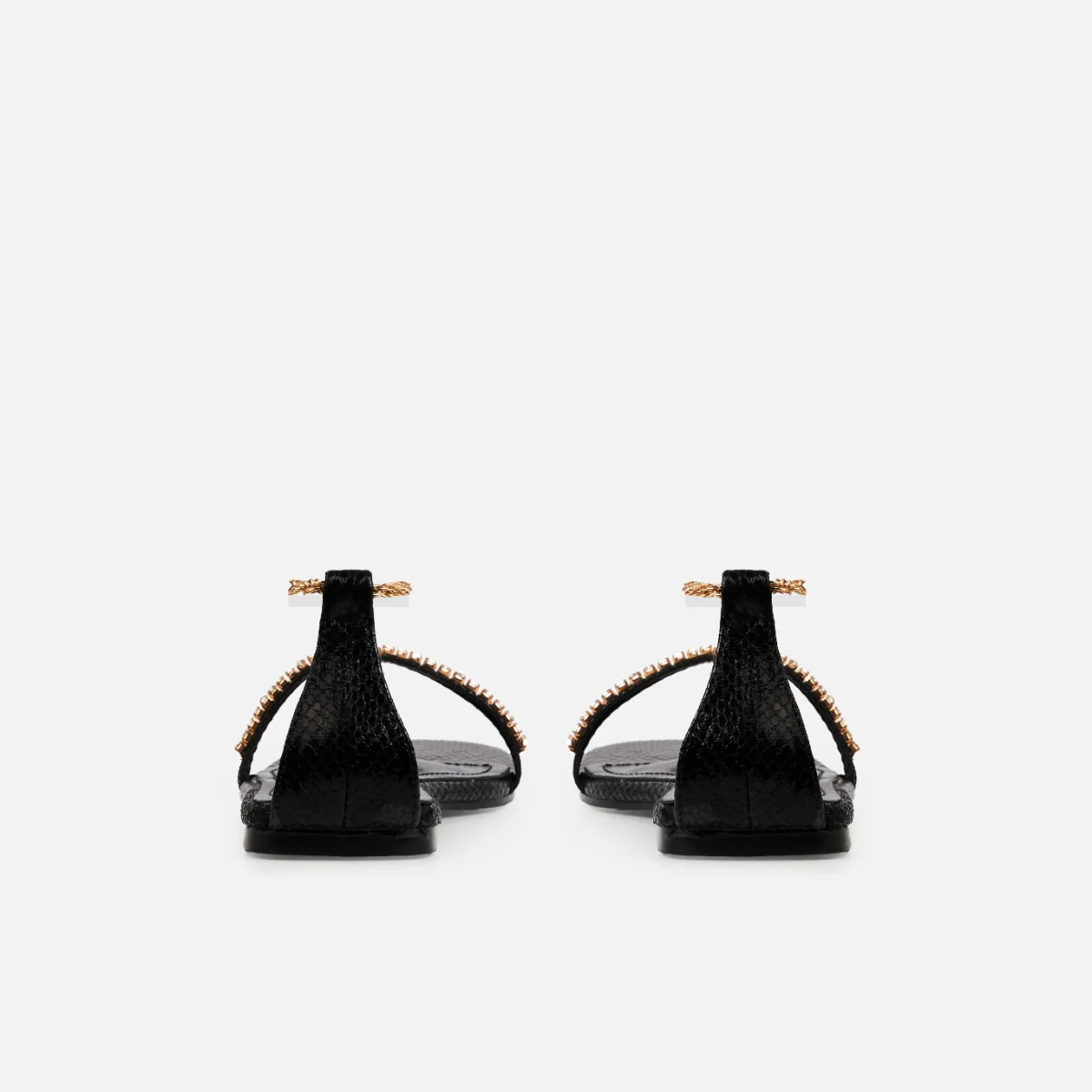 Hestia Black Ankle Chain Flat Sandals - Image 3