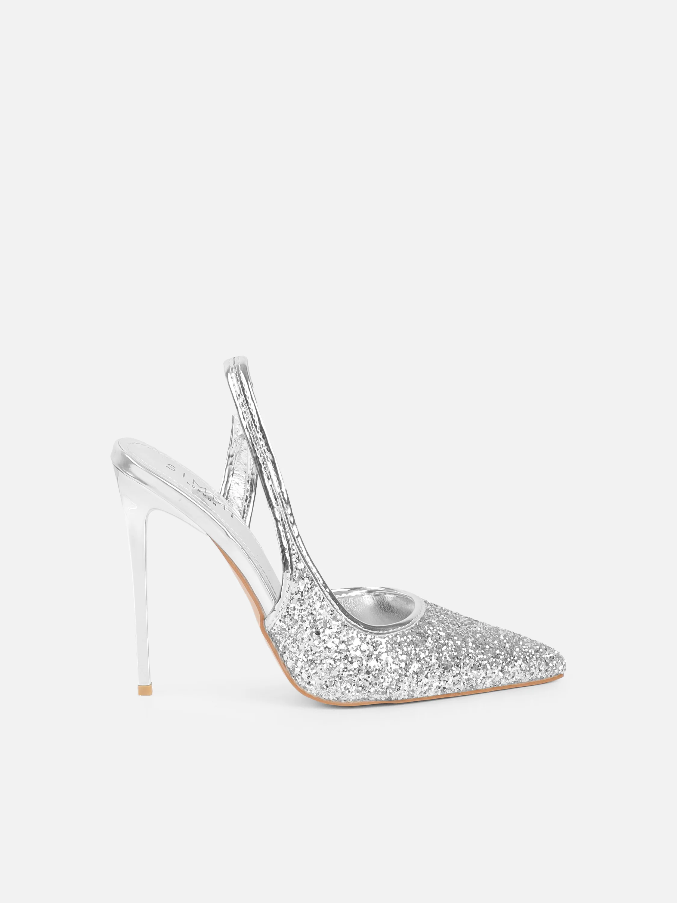 Hollie Silver Glitter Slingback Court Shoes - Image 2