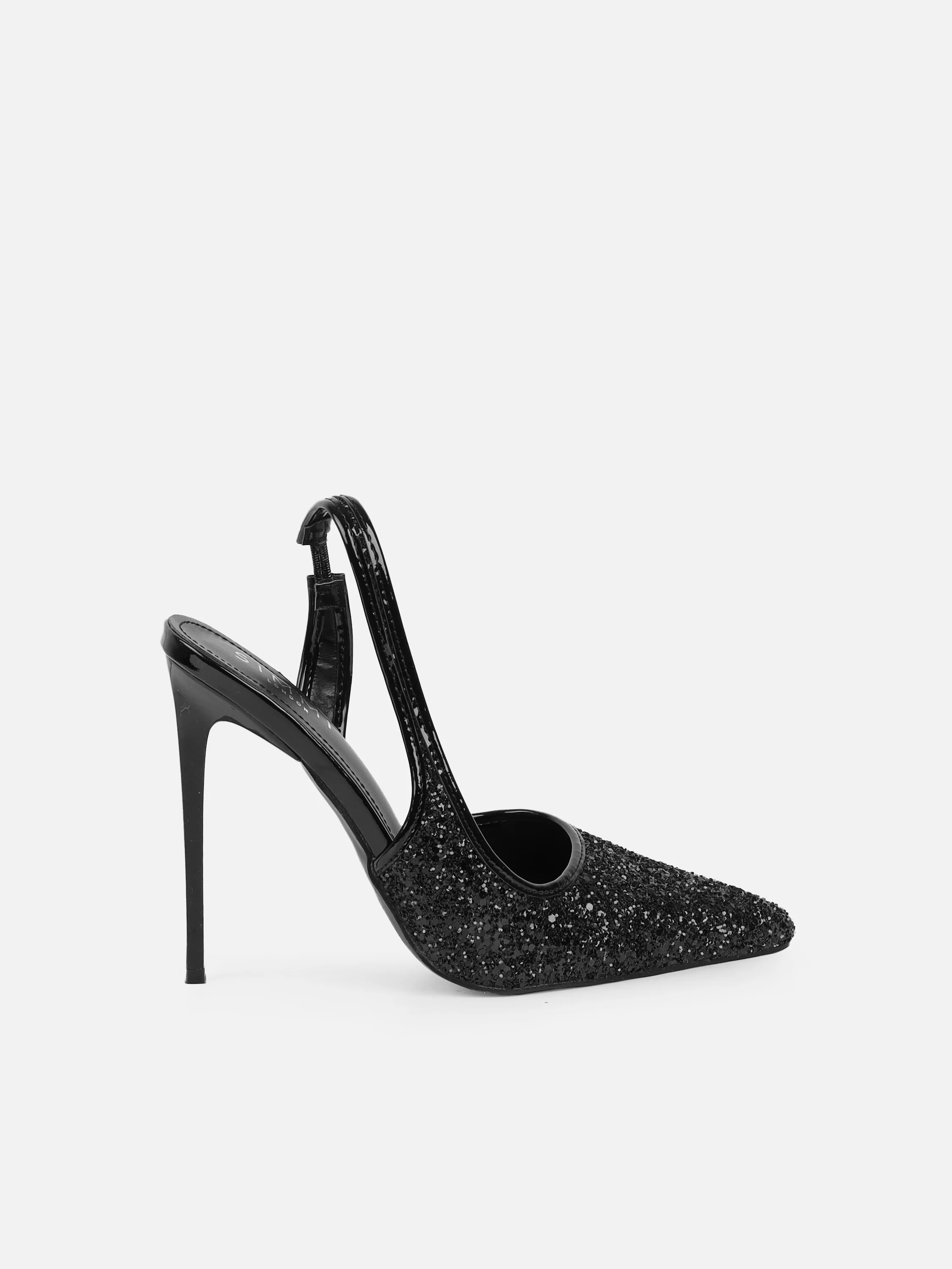Hollie Black Glitter Slingback Court Shoes - Image 2