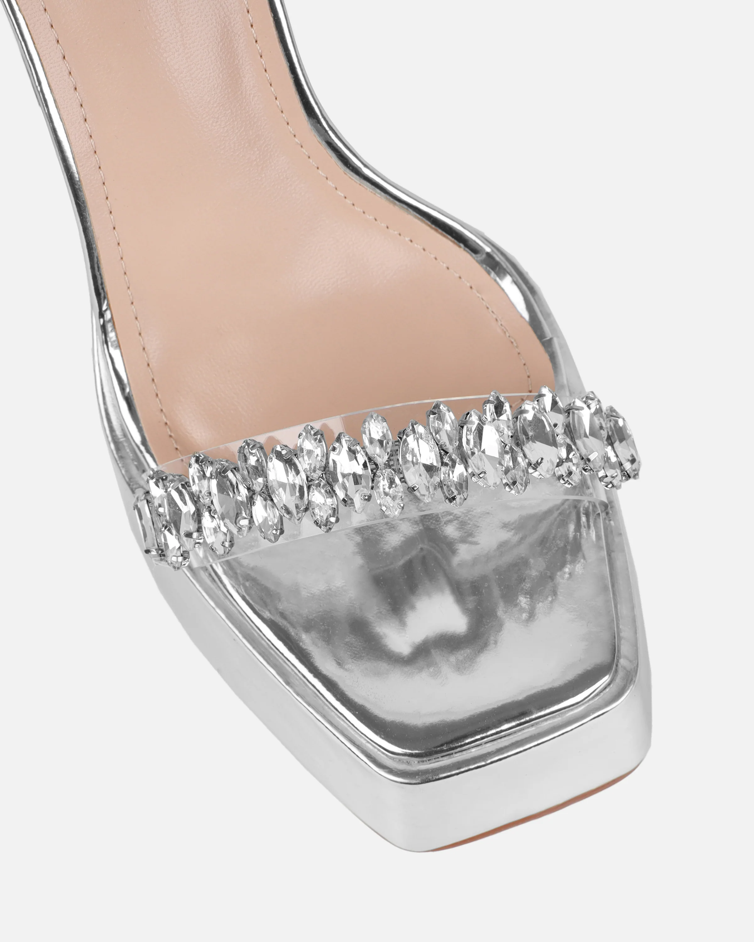 Immogen Clear Silver Mirror Diamante Platform Heels - Image 4