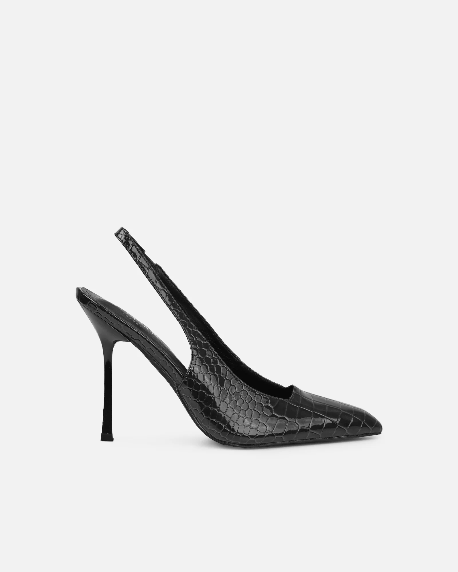 Indira Black Croc Effect Slingback Court Shoes - Image 2