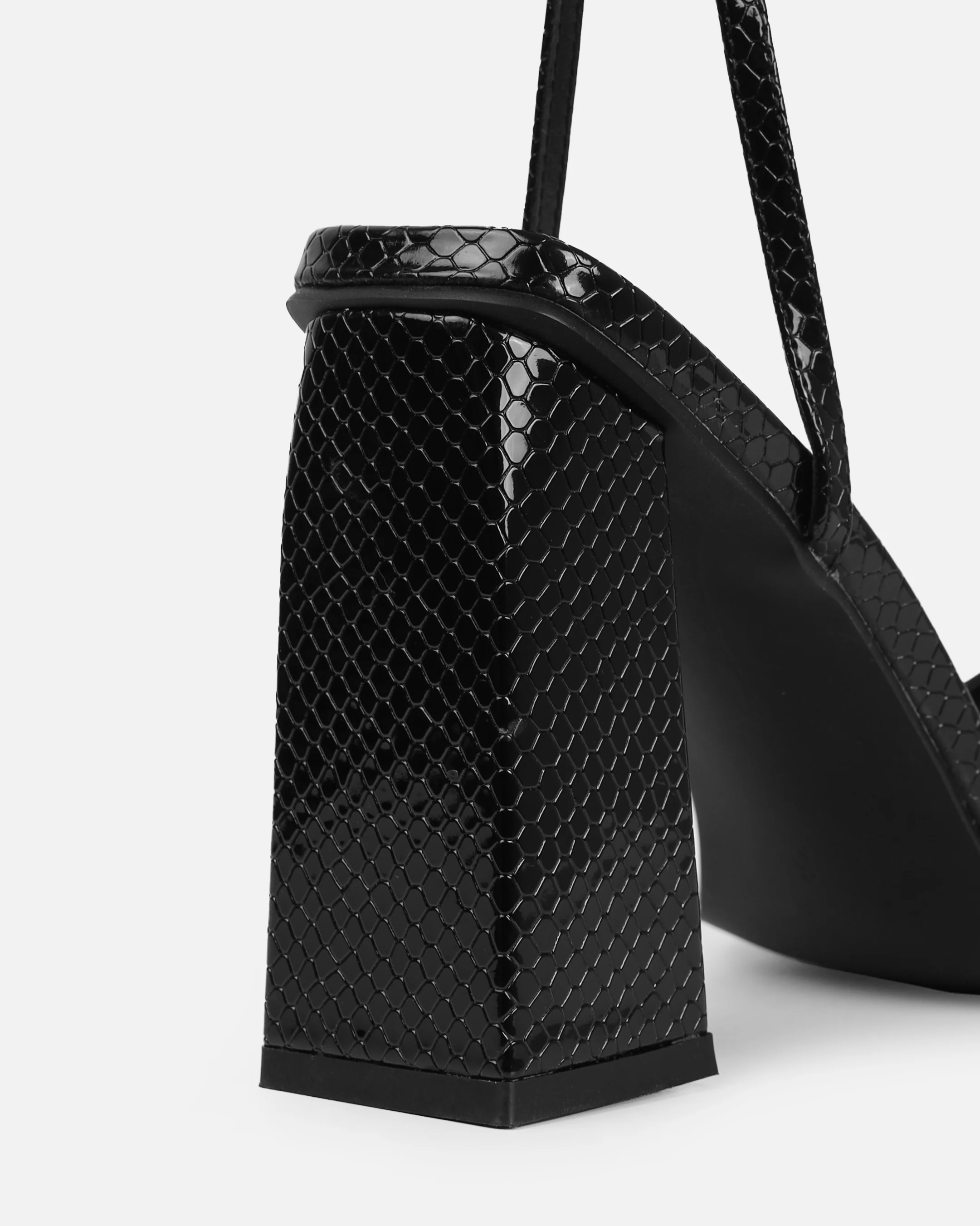 Ishani Black Faux Snake Print Block Heels - Image 3