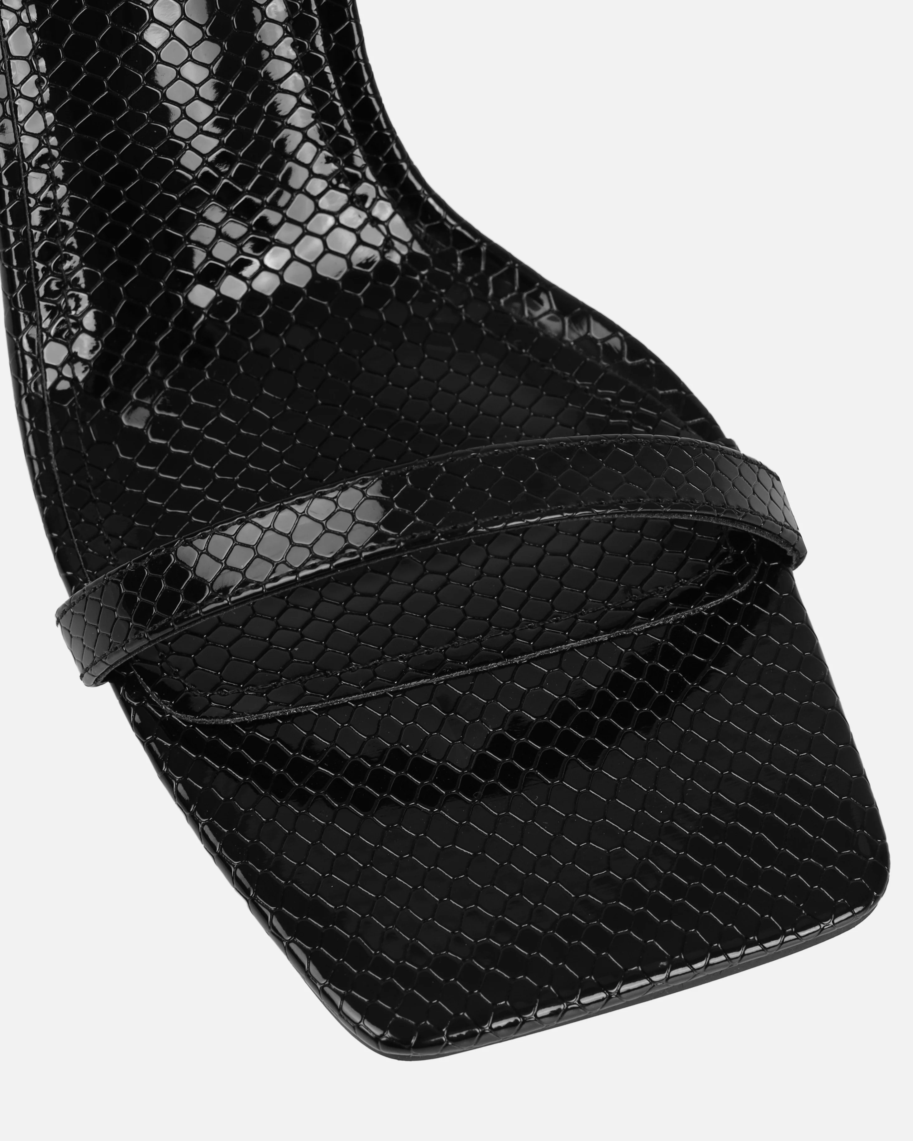 Ishani Black Faux Snake Print Block Heels - Image 4