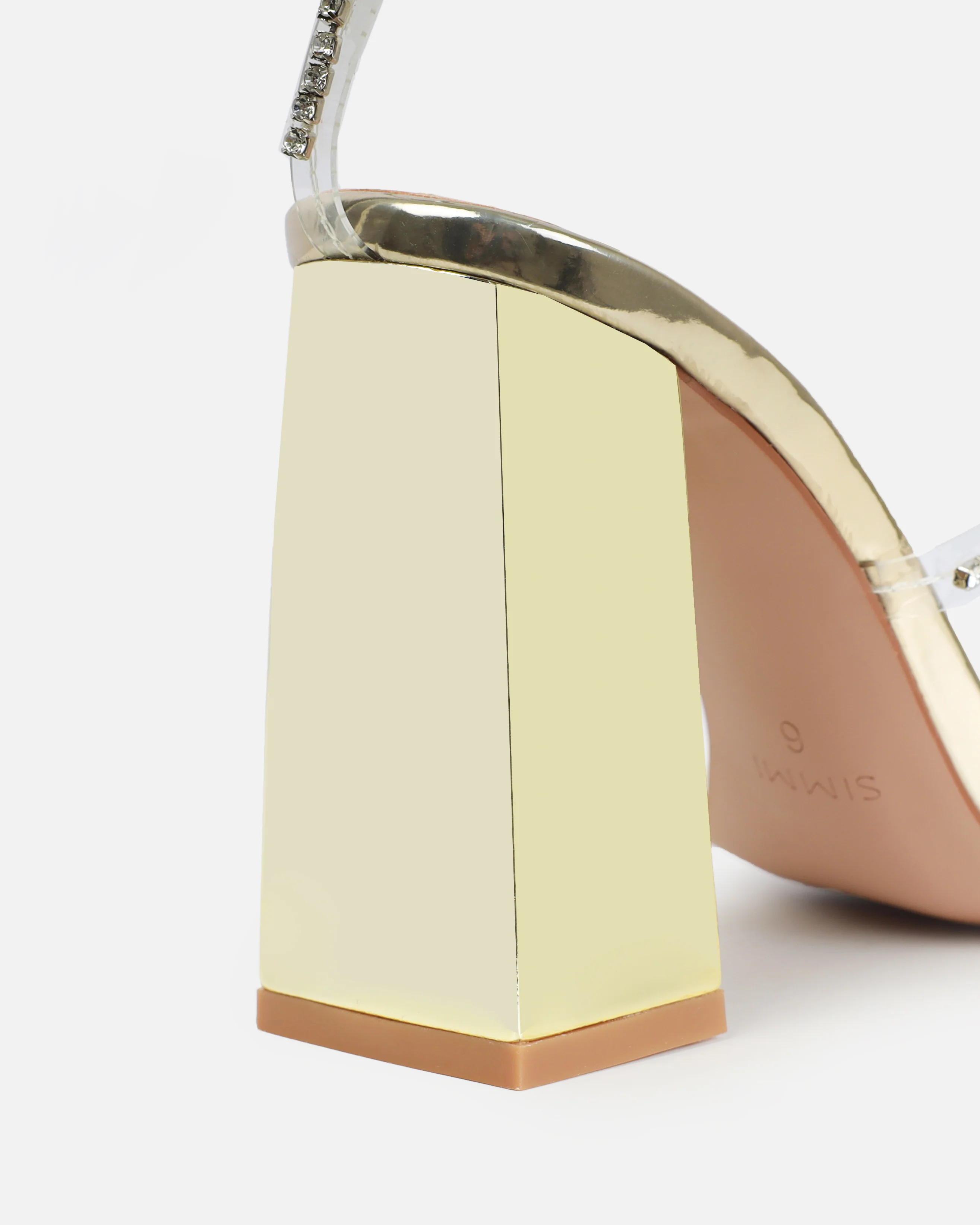 Issy Gold Clear Diamante Block Heels - Image 3