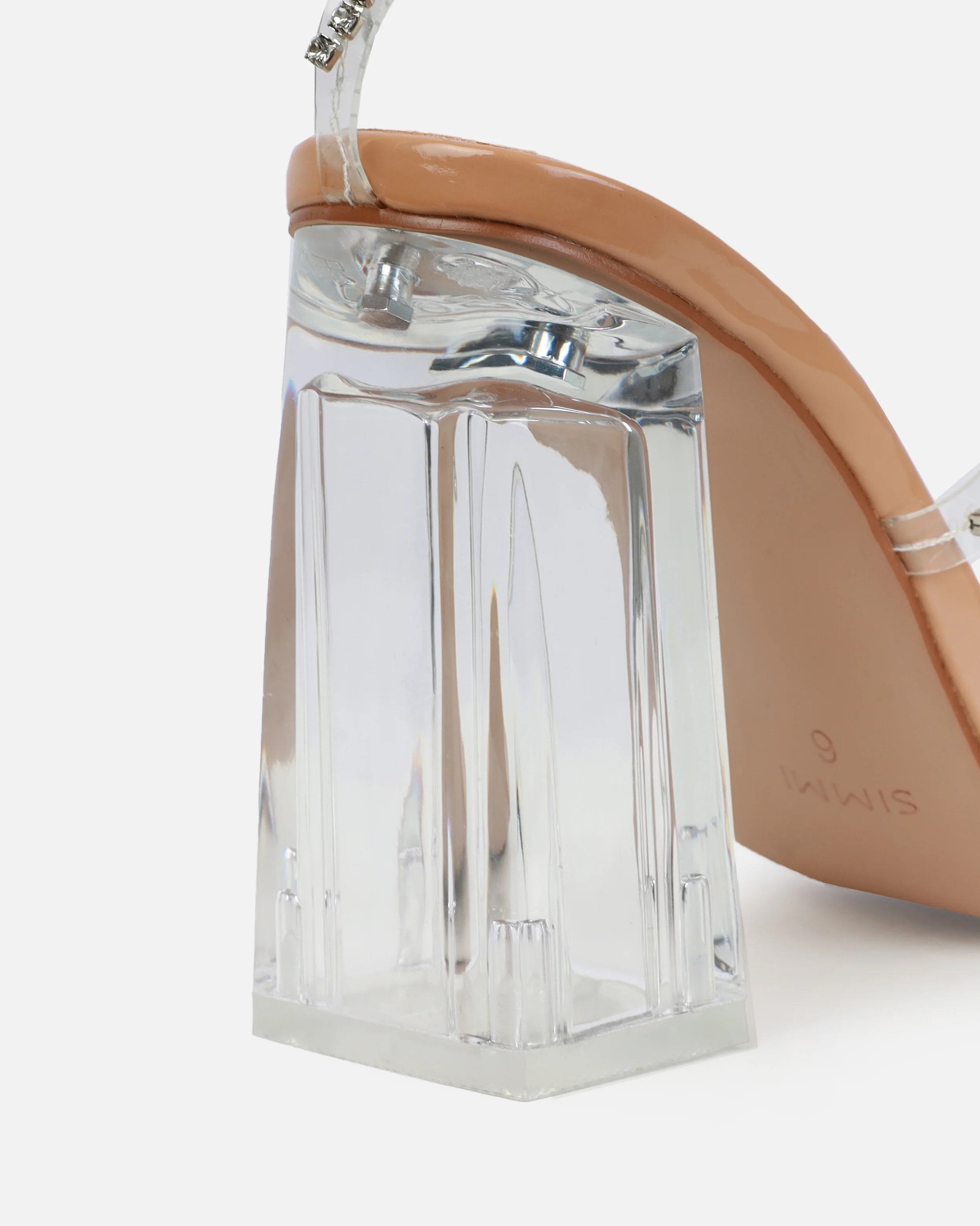 Issy Nude Patent Clear Diamante Block Heels - Image 3