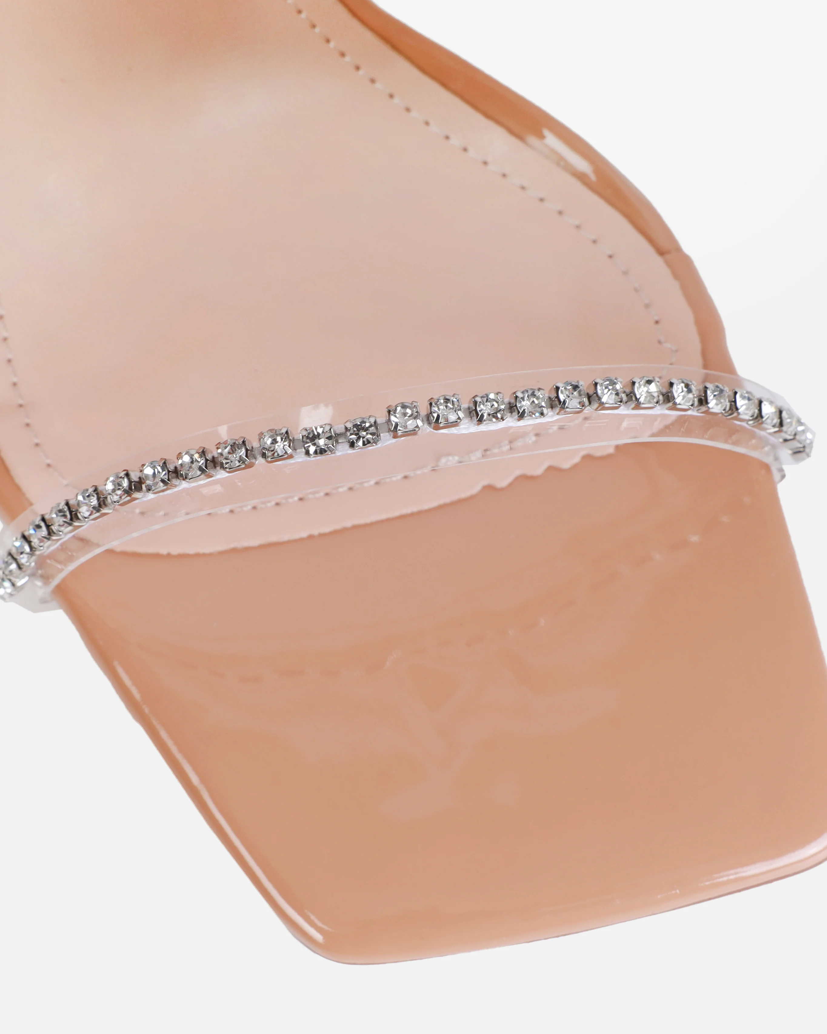 Issy Nude Patent Clear Diamante Block Heels - Image 4