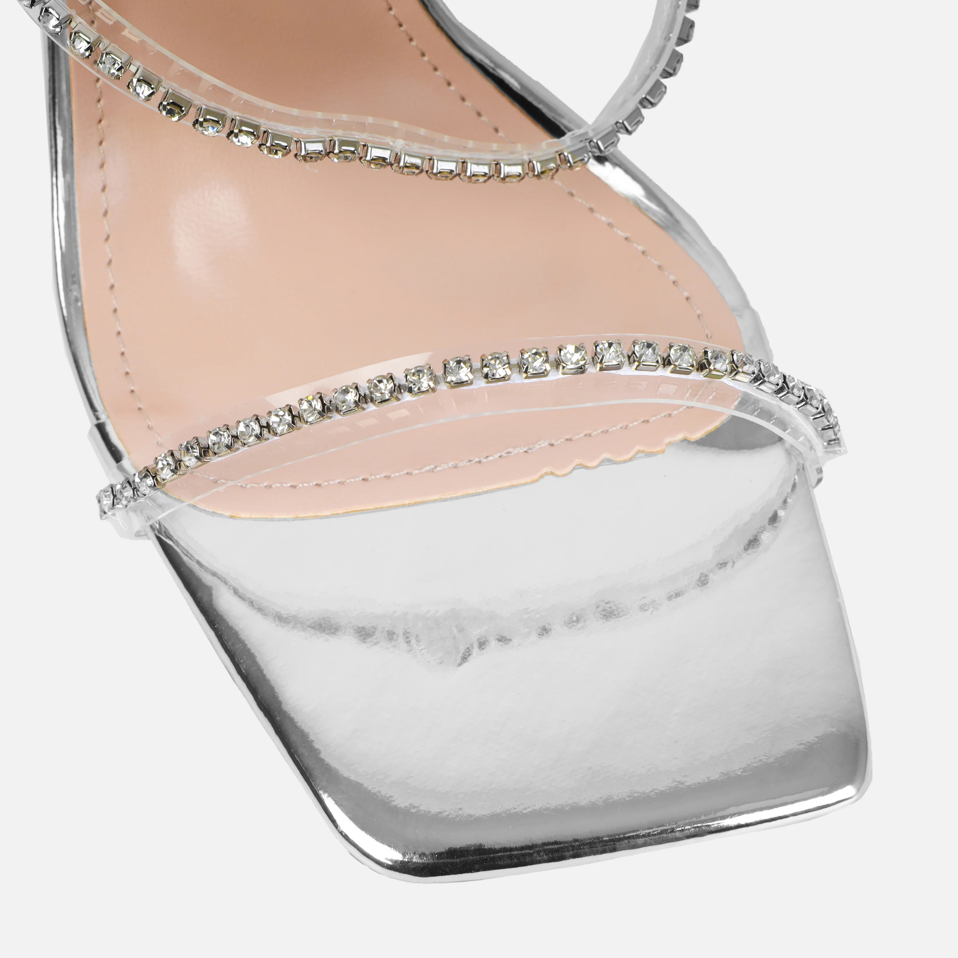 Issy Wide Fit Silver Mirror Diamante Block Heels - Image 3