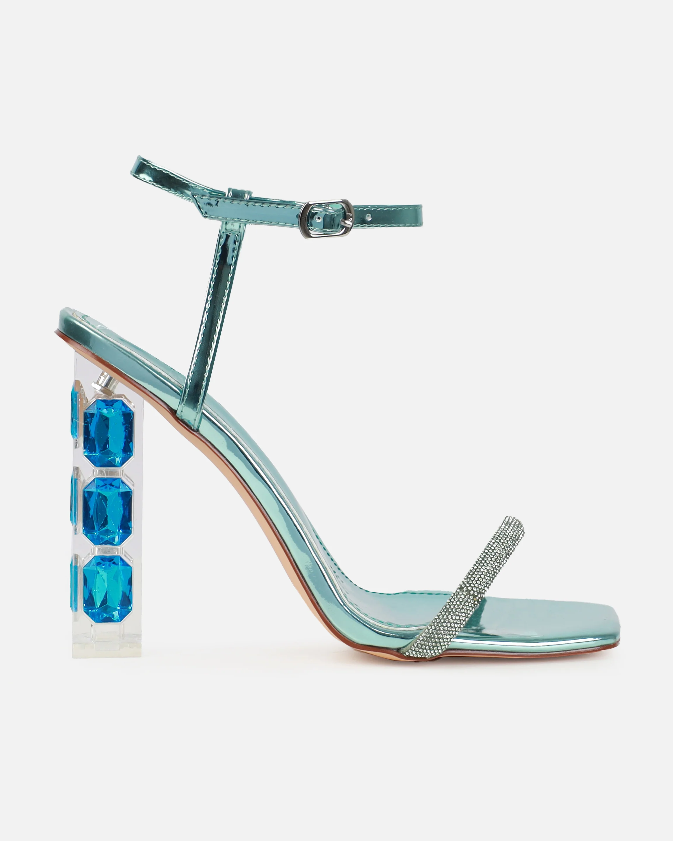 Ivani Aqua Mirror Diamante Block Gem Heels - Image 2