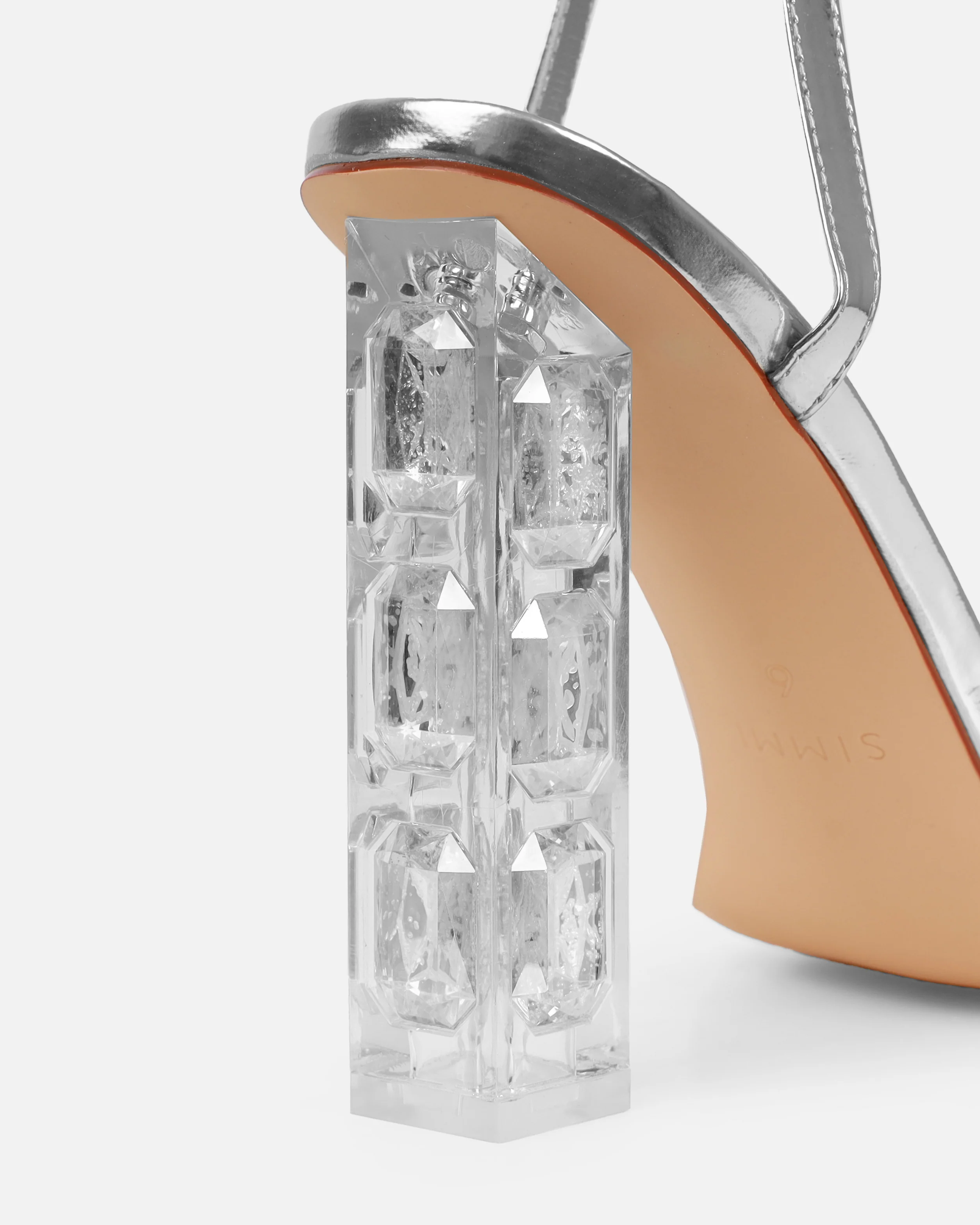 Ivani Silver Mirror Diamante Block Gem Heels - Image 3