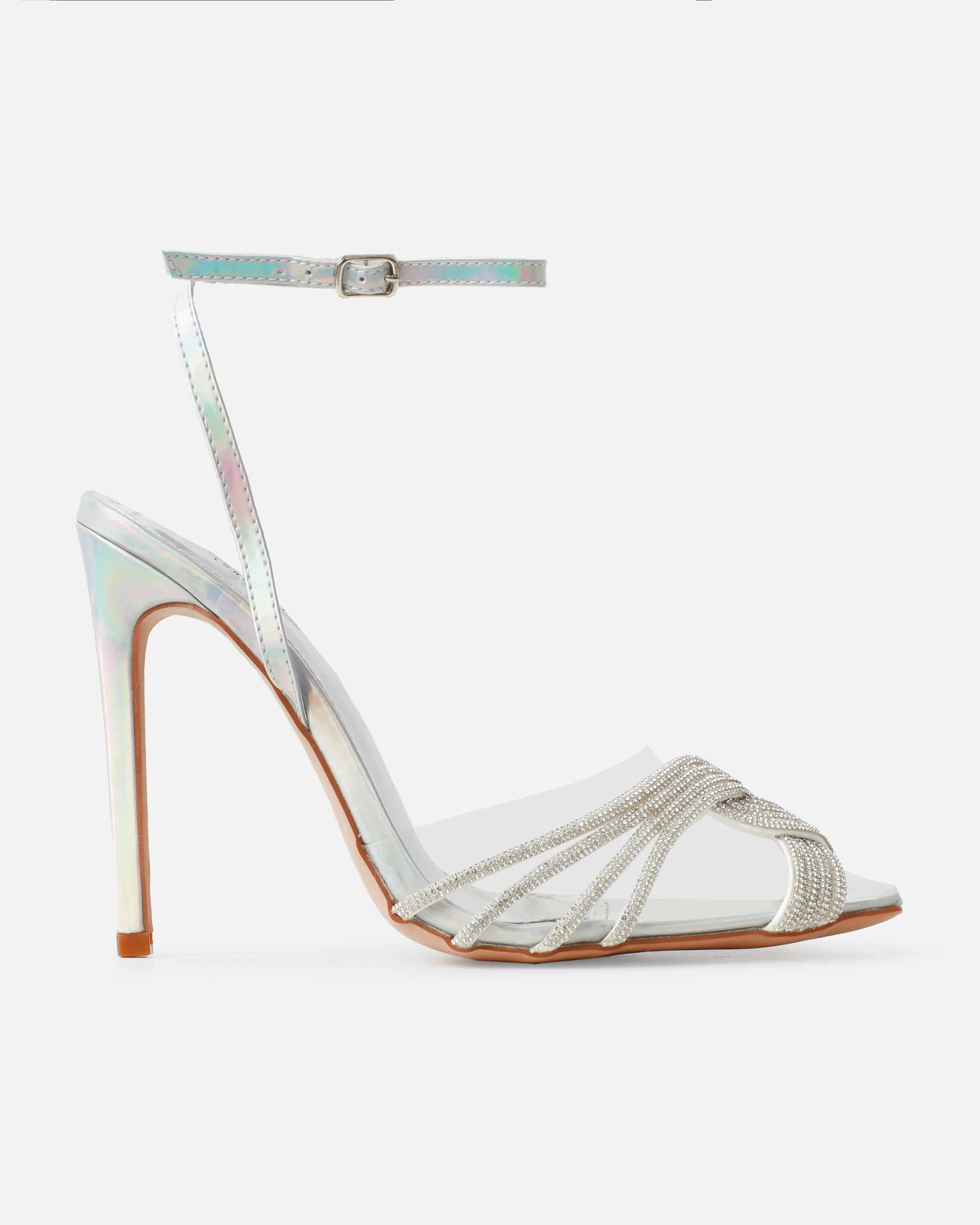 Jadey Silver Holographic Clear Diamante Stiletto Heels - Image 2