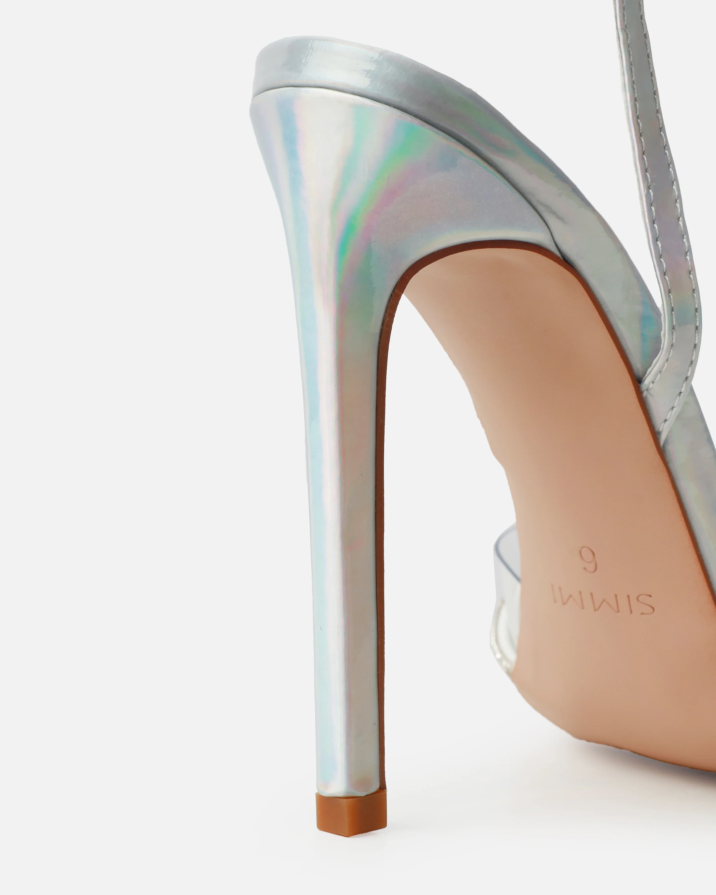 Jadey Silver Holographic Clear Diamante Stiletto Heels - Image 3
