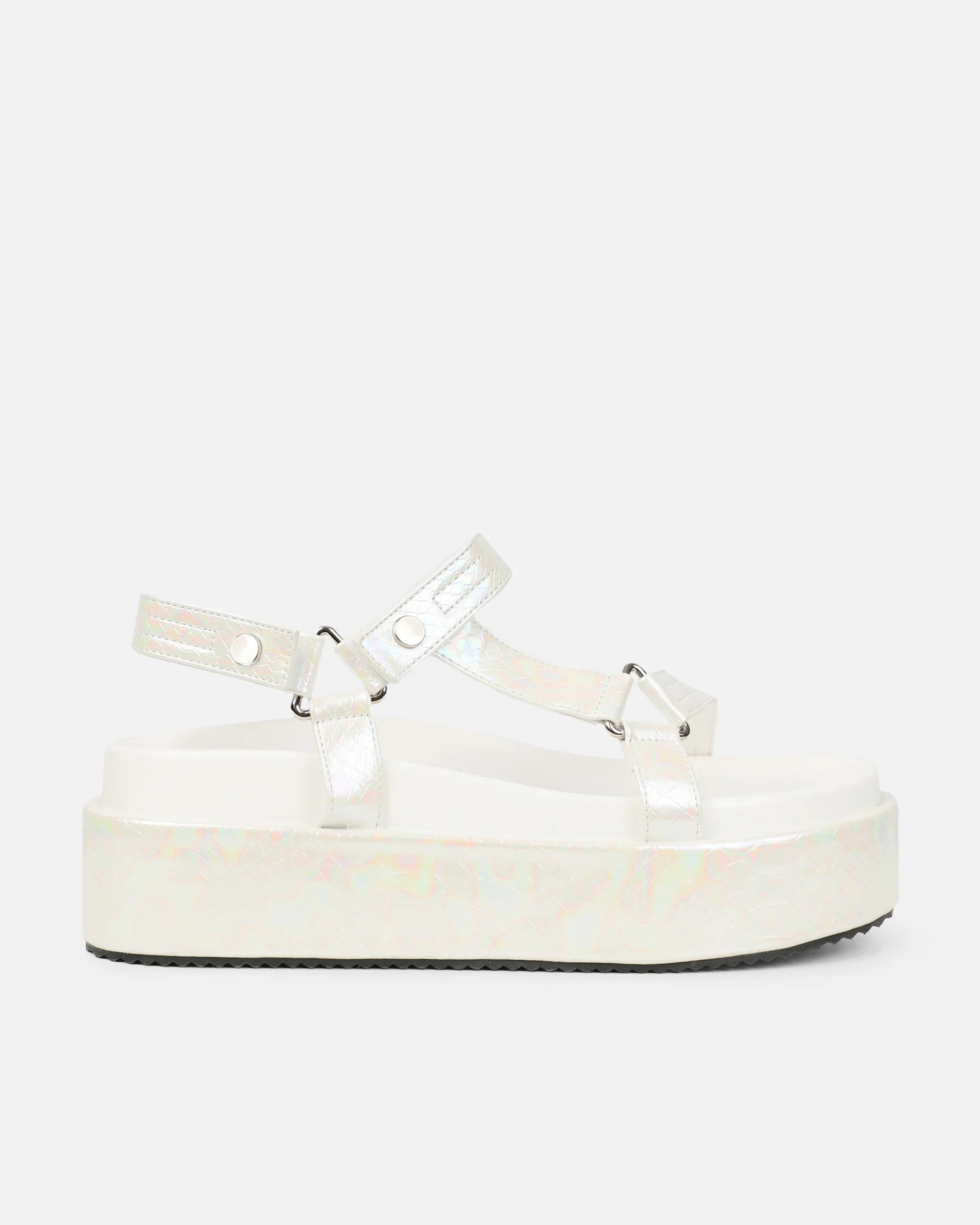 Jamarni White Croc Flatform Sandals - Image 2