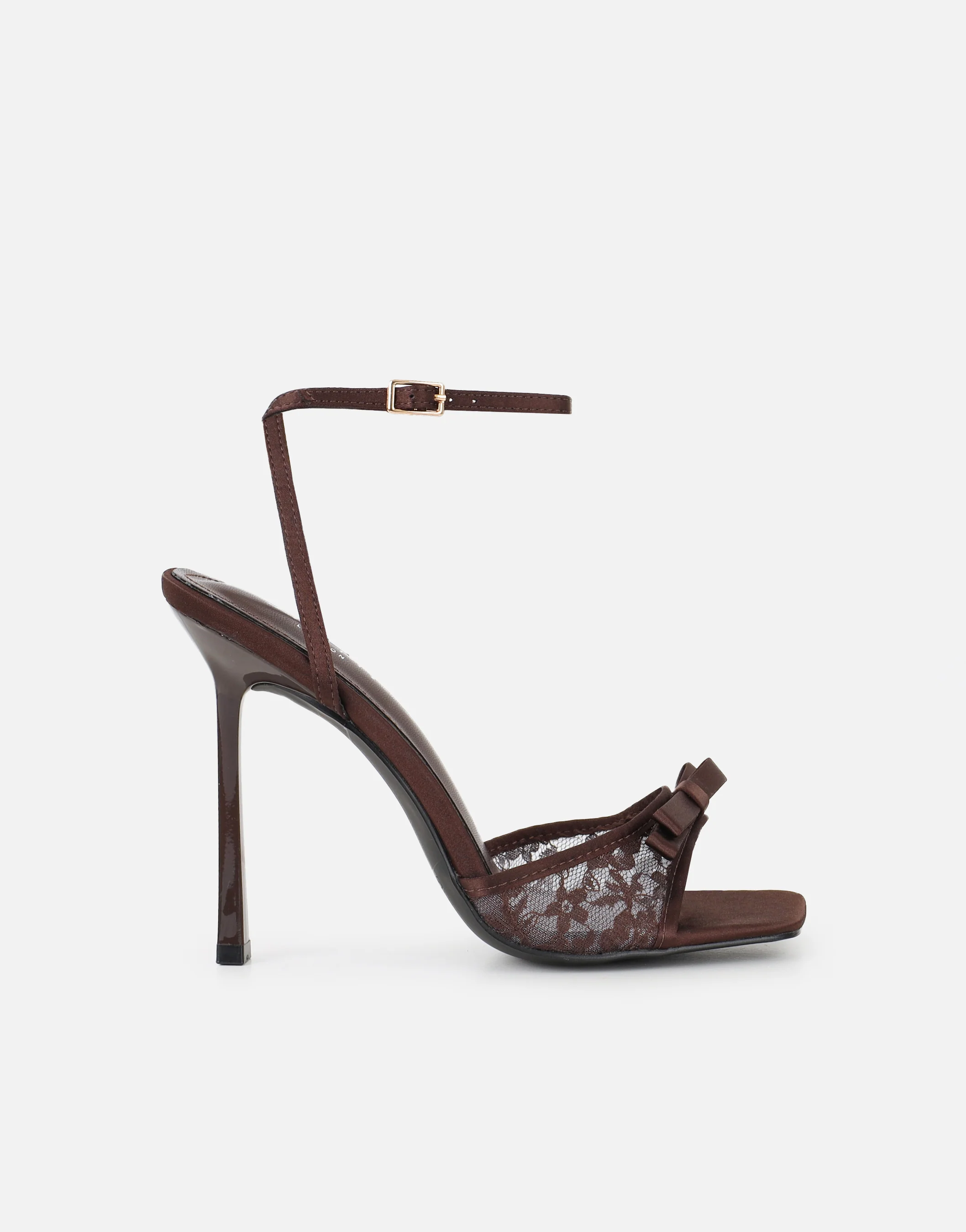 Janeena Brown Lace Bow Detail Heeled Sandals - Image 2