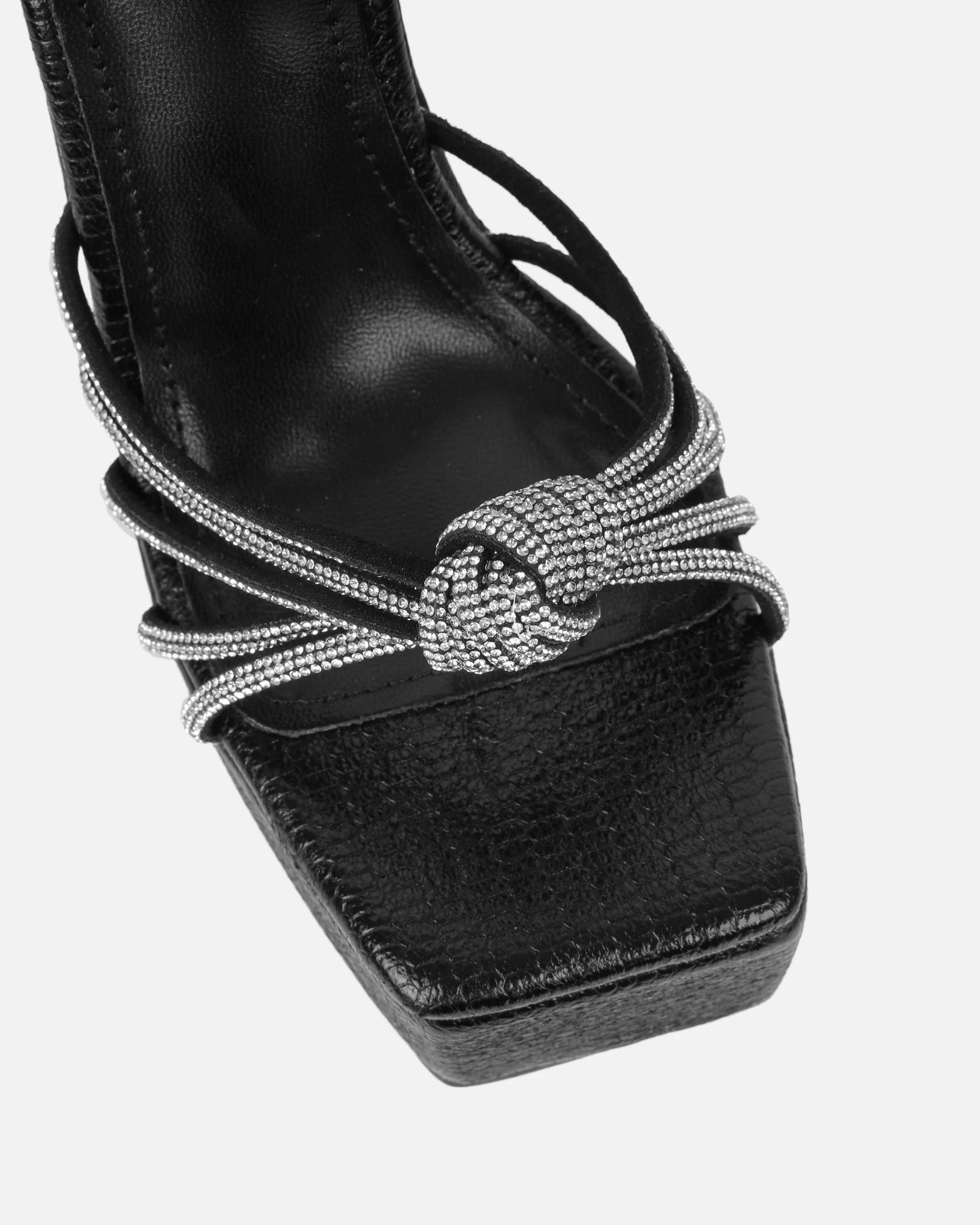 Jayne Black Faux Snake Diamante Wedge Sandals - Image 4